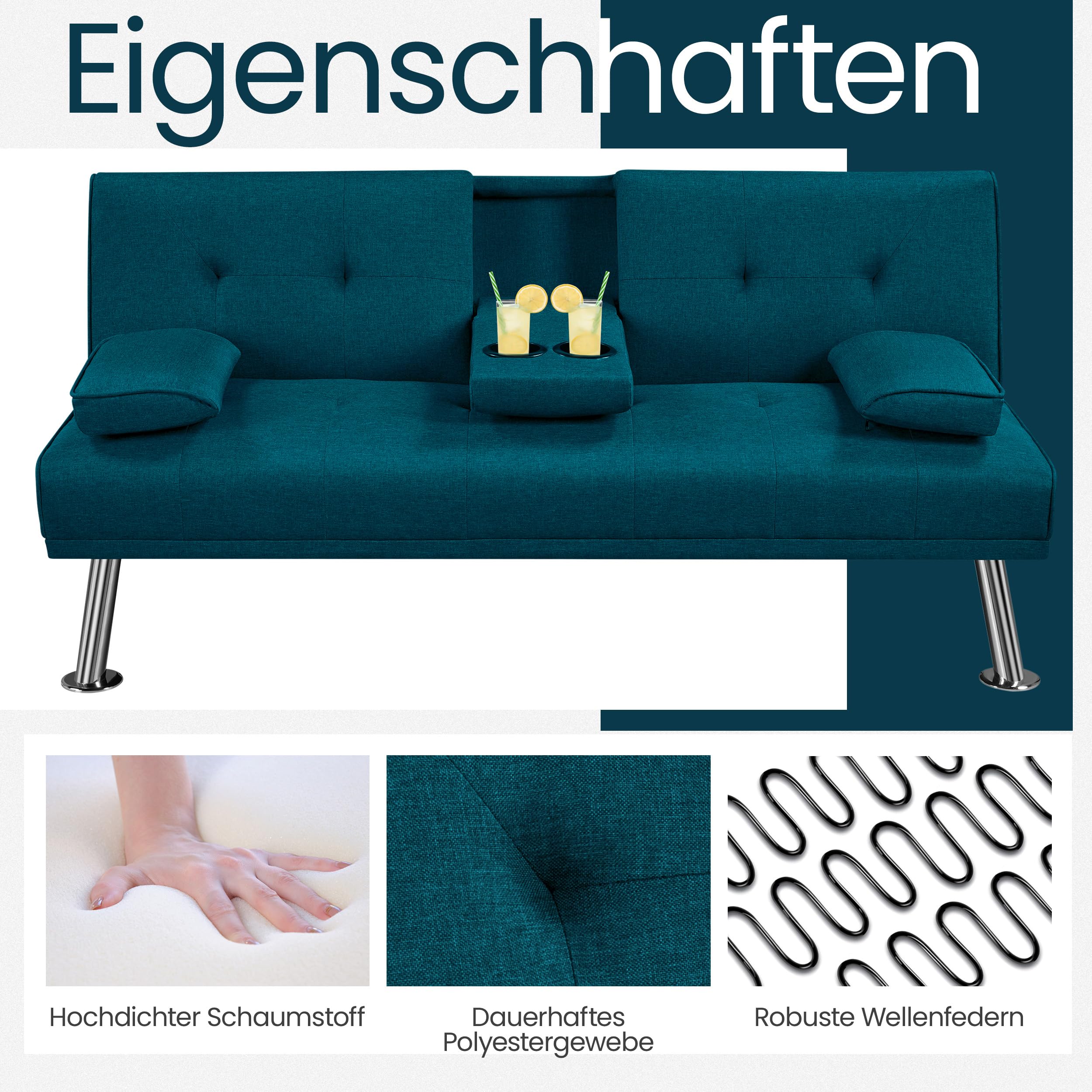 Yaheetech Klappbares Schlafsofa Couch Sofa mit Schlaffunktion Bettsofa mit Großer Liegefläche von 167 cm L × 94 cm B fürs Wohnzimmer/Schlafzimmer/Heimkino/Gästezimmer Blau