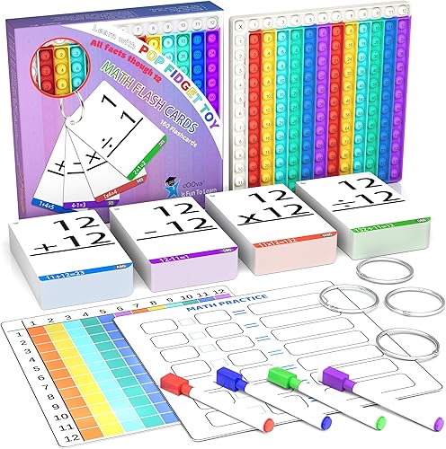 Tarjetas didácticas de matemáticas + tabla de juguetes sensoriales para niños de 4 a 8 años, tarjetas flash de multiplicación, división, suma y