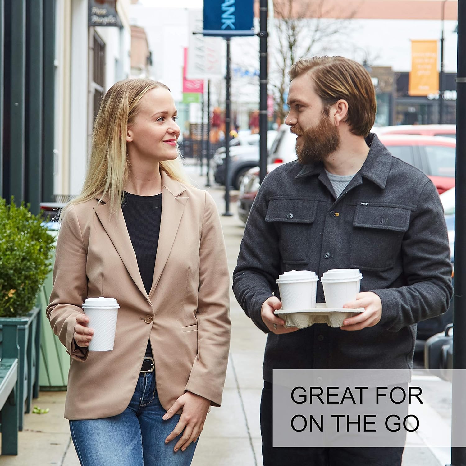 Reusable and Disposable Coffee Cups with Lids, 12 Oz - 100 Pack, Eco Friendly and Biodegradable Double Insulated Wall and Heavy Organic Paper Cups for Home, Office, Travel, Camping and Party