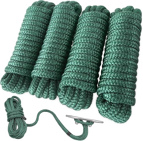 Líneas de muelle de barco de 38 pulgadas x 15 pies, líneas de muelle de nailon trenzado doble y líneas de muelle de cuerda para barcos, cuerdas de