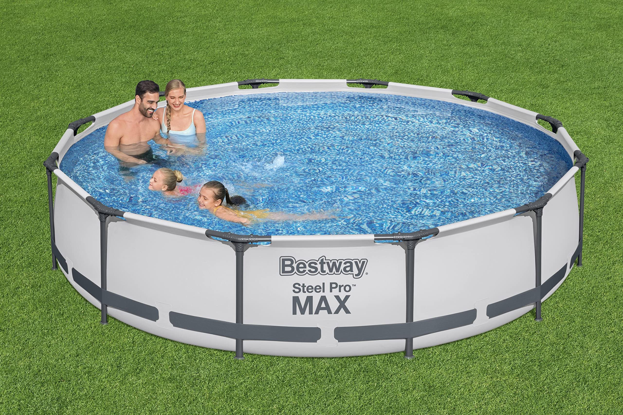 Bestway Steel Pro MAX Frame - Juego de Piscina con Bomba de Filtro (diámetro 366 x 76 cm), Color Gris Claro