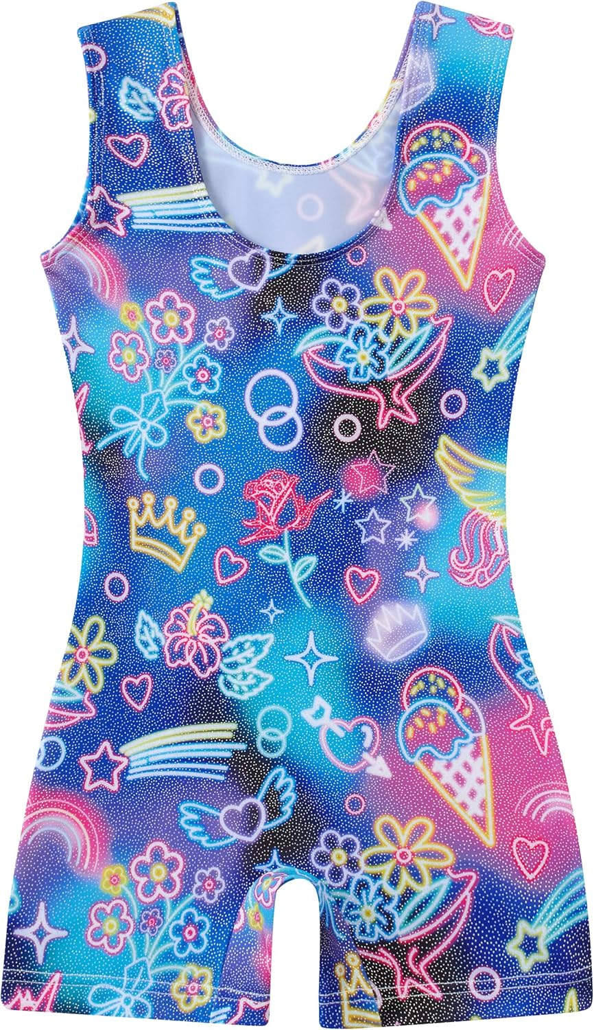 uideazone Gymnastics Leotards for Girls Sparkly Ballet Unitard with Shorts One-Piece Biketards Outfits for Toddler 2-9T - Image 2