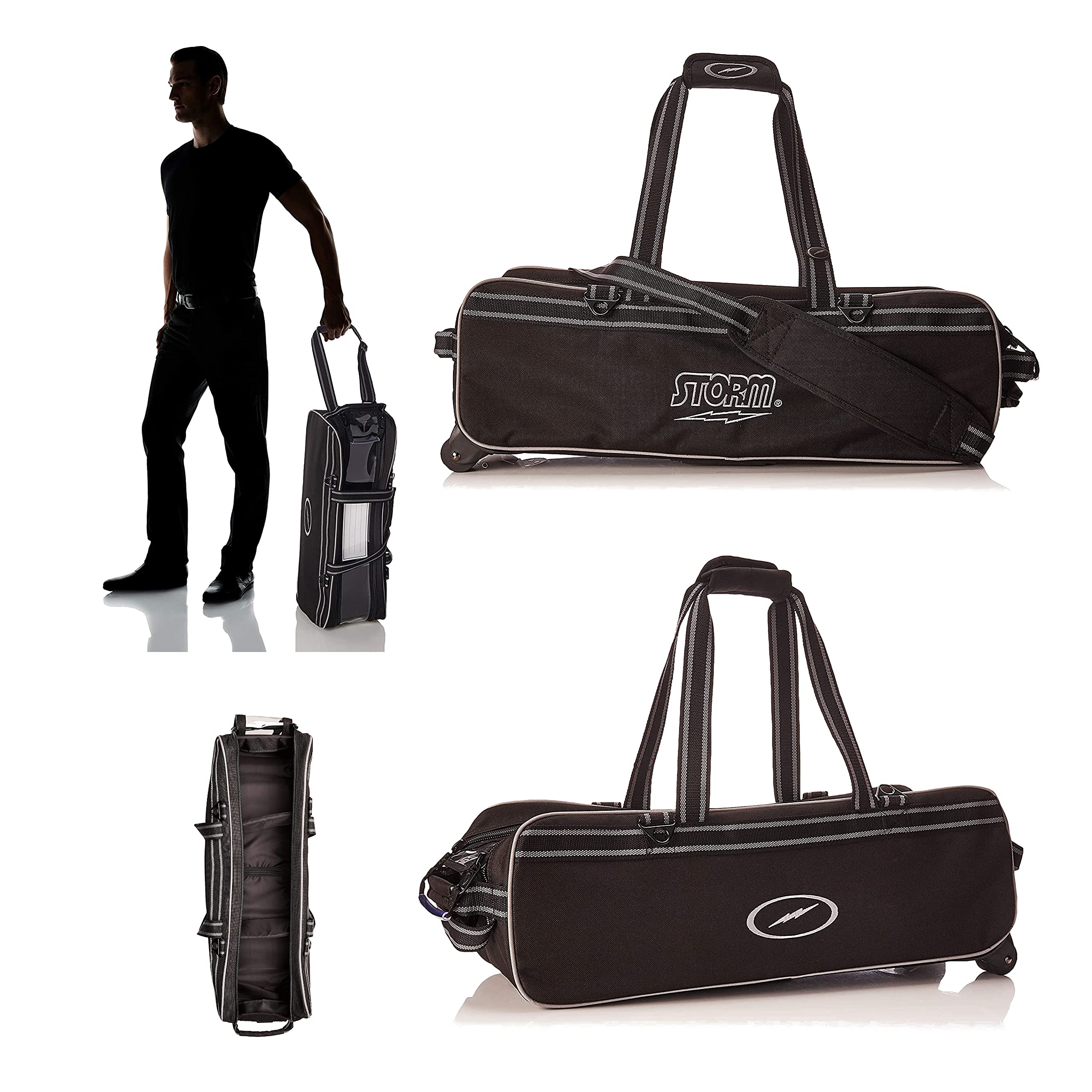 Sac de bowling pour 3 balles – Storm Tournament Triple Tote – Sac étroit à trois balles – Extrêmement léger – Fenêtre transparente – Plateau rembourré – Fermeture éclair renforcée – Noir