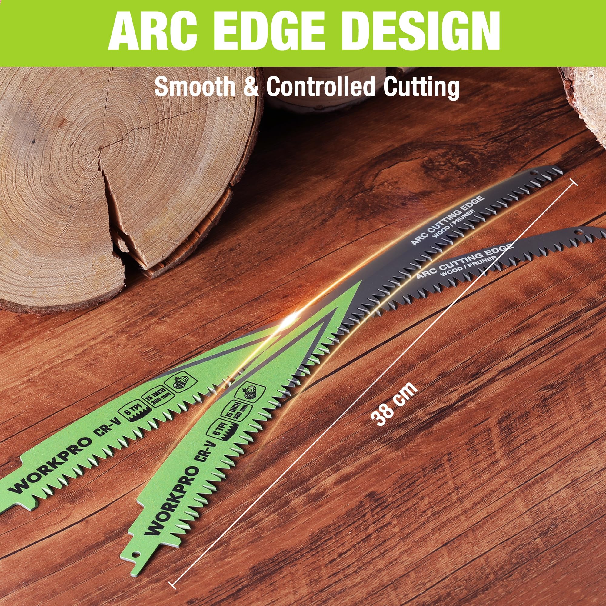 WORKPRO 380 mm 5-Piece Wood Pruning Reciprocating Saw Blades Set, Sabre Saw Blades for Cutting Branches 6TPI Saw Blades Set - Image 2