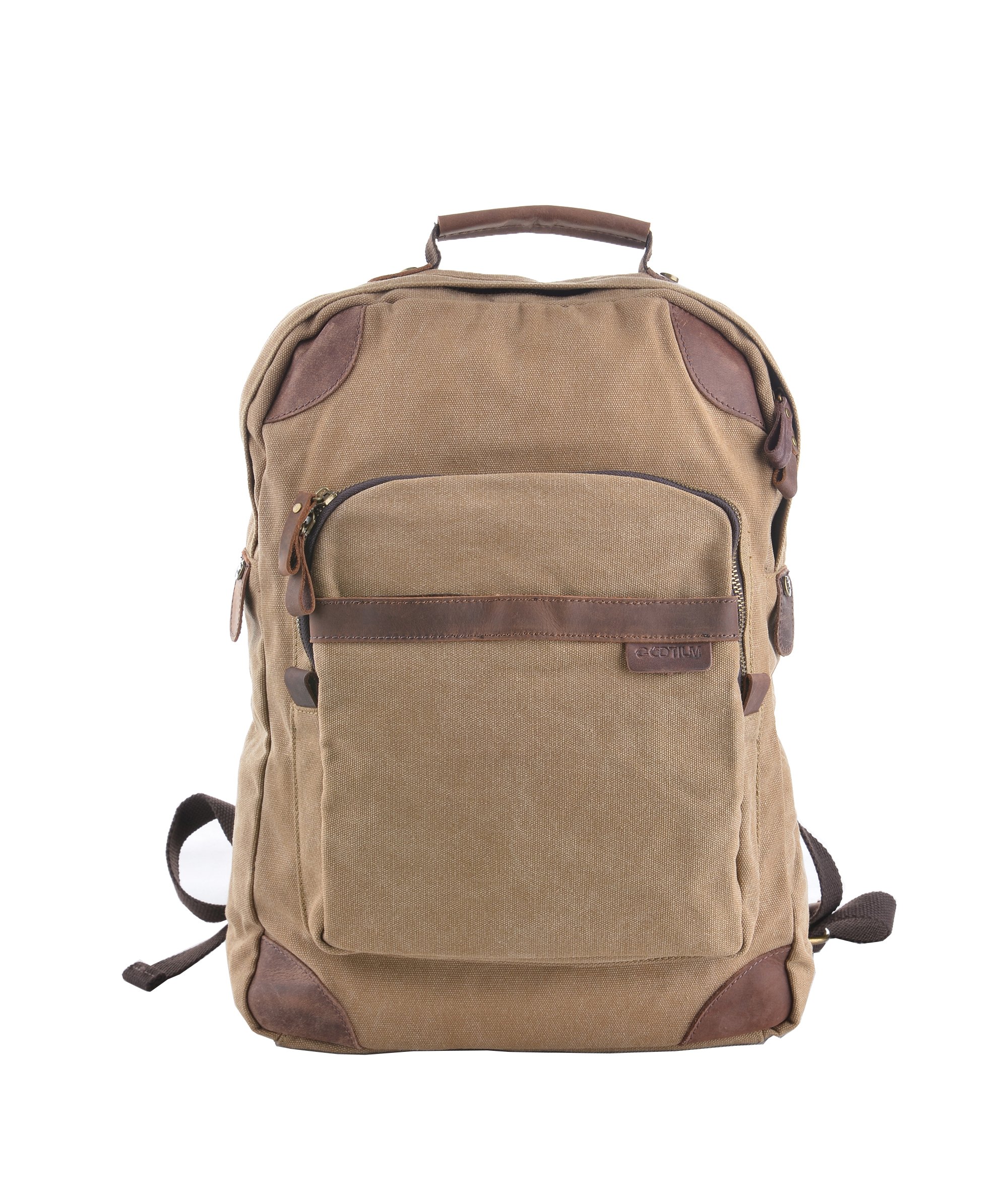 Gootium Canvas Laptop Backpack - Leather Trim Casual Daypack School Backpack