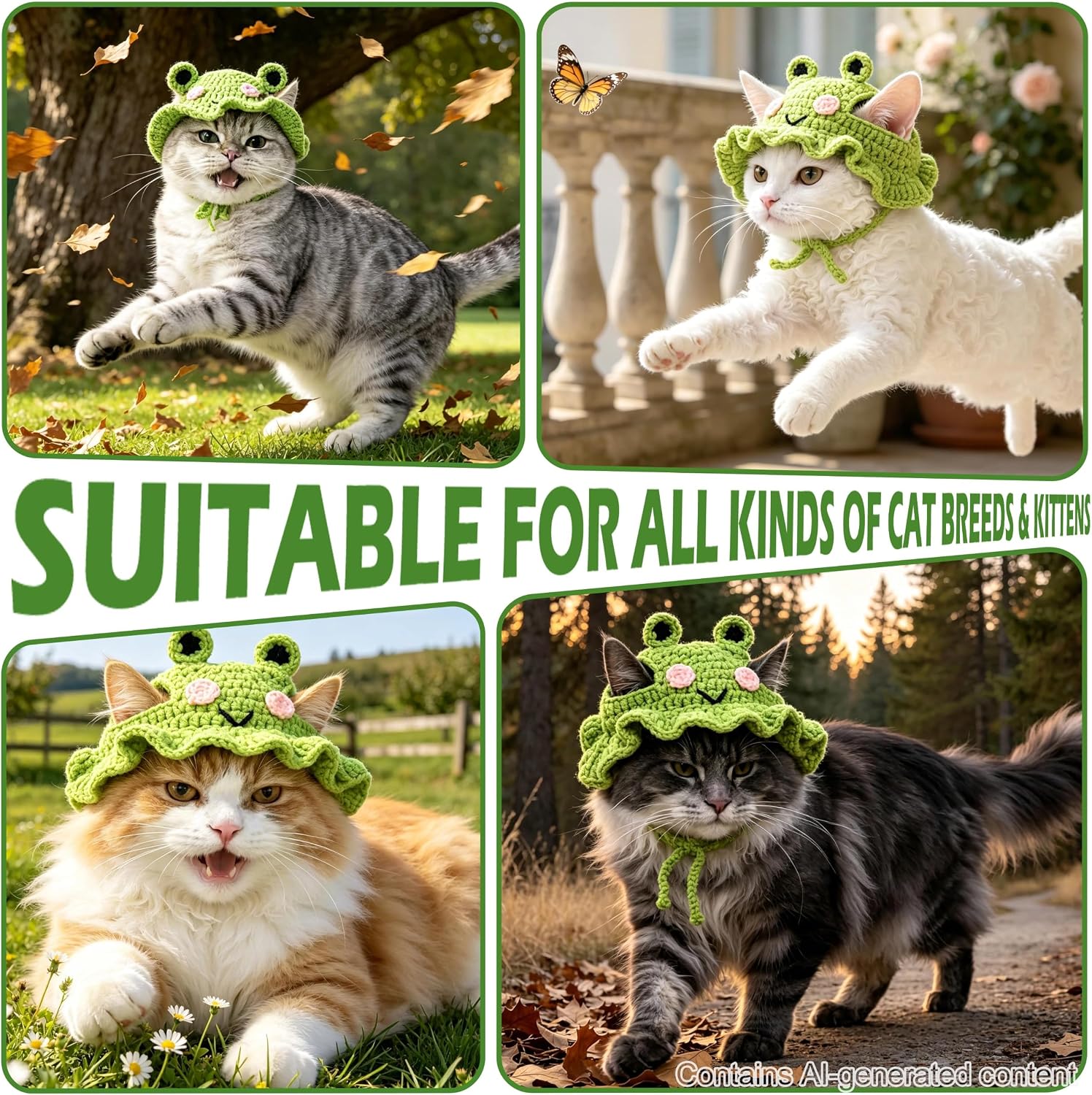 Frog Knit Hat for Cats, Green Pet Hat for Small Puppies image 5