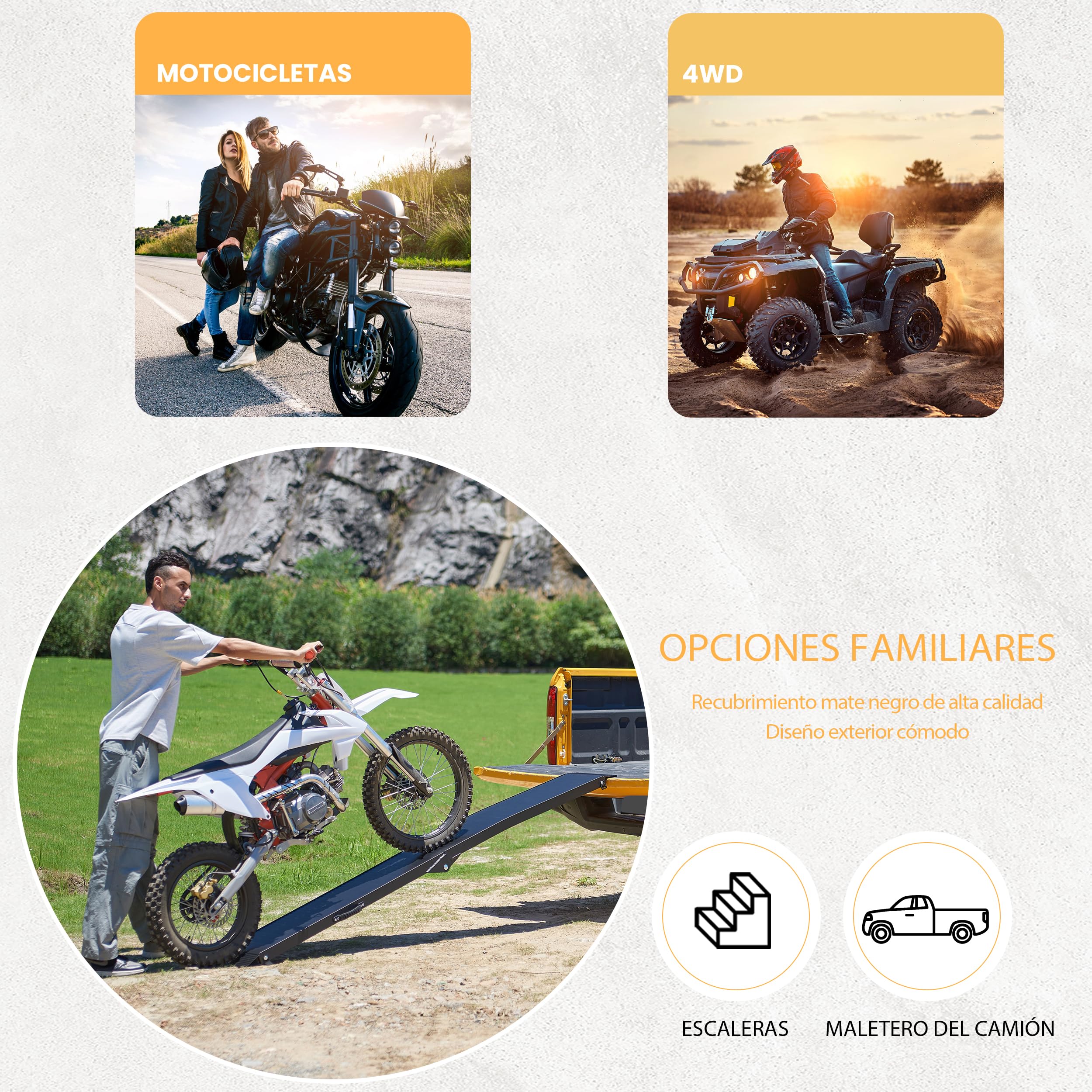 gardhom Rampas para Coches Antideslizante 340kg Aluminio Rampa Moto Plegable 203x28x4.5cm Rampas de Carga, Bicicletas, Remolques, Cortadoras de Césped, Sillas de Ruedas