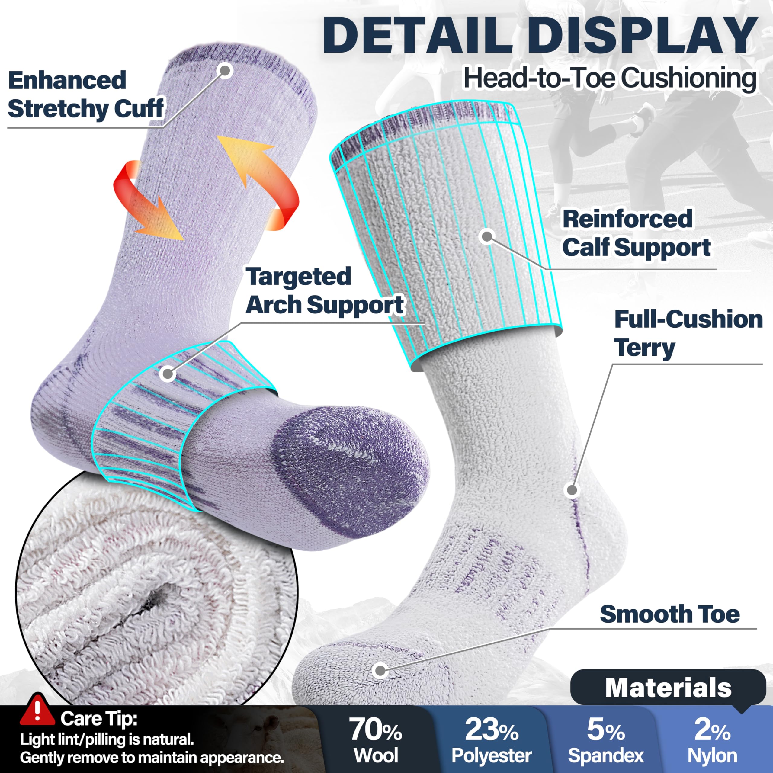 Merino Wandersocken für Kinder Mädchen Jungen Wolle Socken Dicke Thermosocken Warme Sportsocken Trekking Wintersocken Weihnachtssocken Geschenke Kindersocken 4 Paare(Lila/Rosa/Blau/Grau,4-7 Jahre)