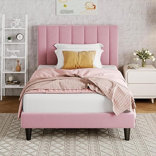 Miniatura 99 de Allewie - Base de cama tapizada en terciopelo, cabecera capitoné de canales verticales, listones de madera reforzados, opción de somier, fácil de