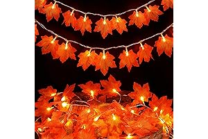 2Pcs Fall Map Garland Lights Pumpkins Maple Leaf String Lights for Festive Party Decoration