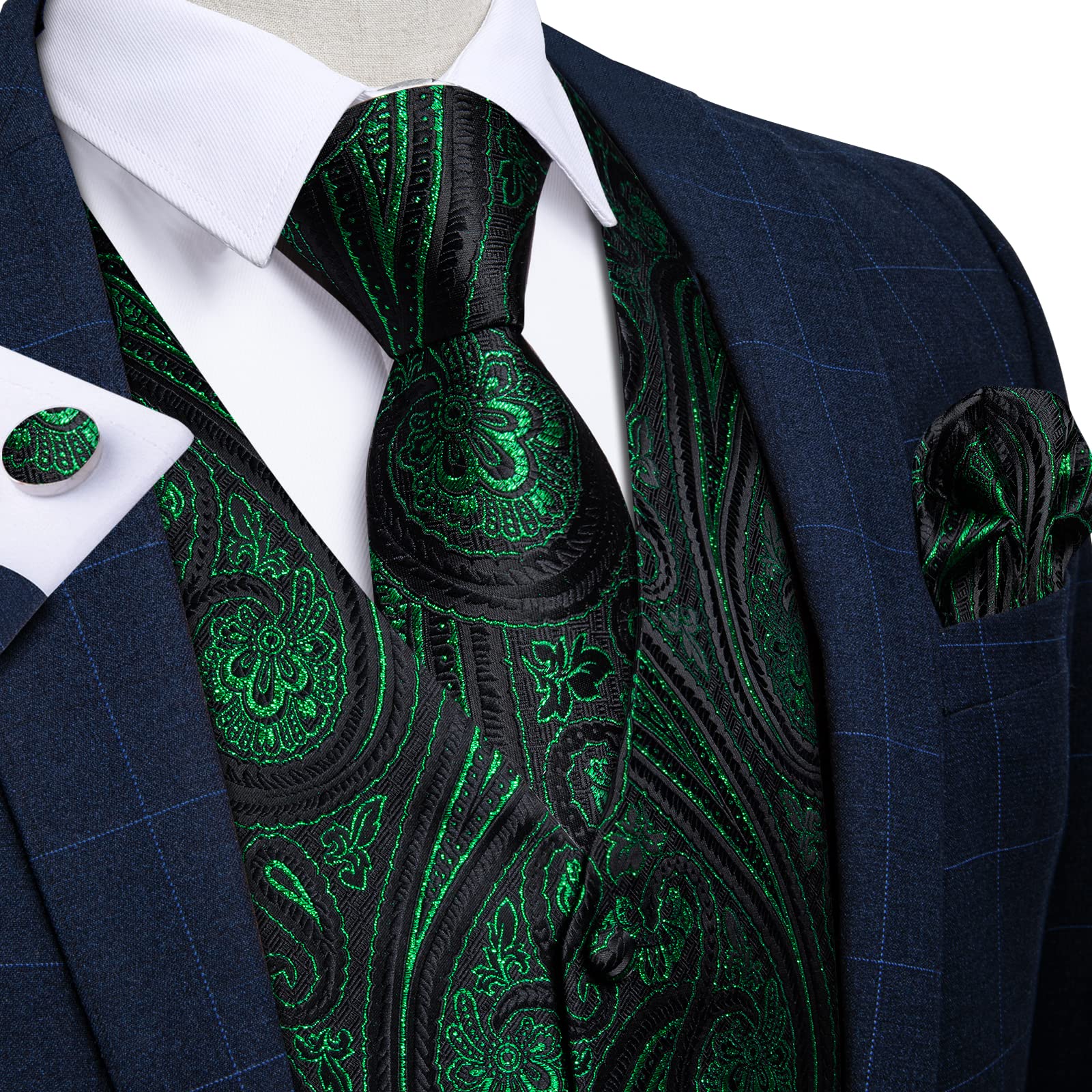 DiBanGu Herren-Set aus Seide, Paisleymuster, Weste und Krawatte, vorgebundene Fliege, formelle Weste für Hochzeit, Party, 6 Stück