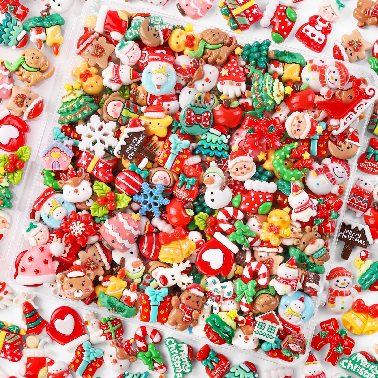 XIMISHOP 120PCS Christmas Resin Flat back Charms,60 Styles Assorted Cute Christmas Miniature Resin Charms Embellishments for Xmas Flat Back Slime Charm Accessories DIY Crafts