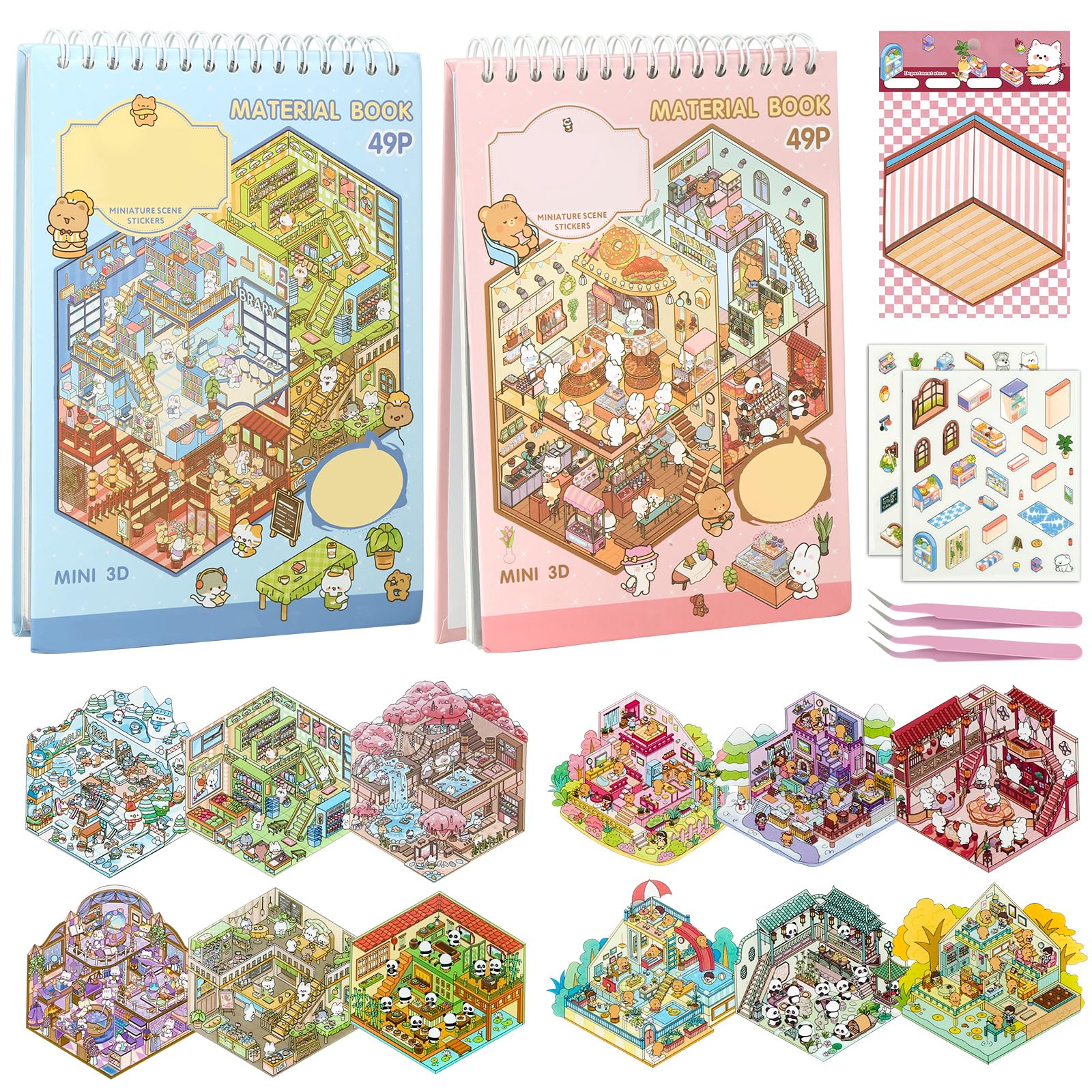 41 Sets DIY 3D Sticker Scene, PET 3D House Stickers, Cute Cartoon Sticker Therapy