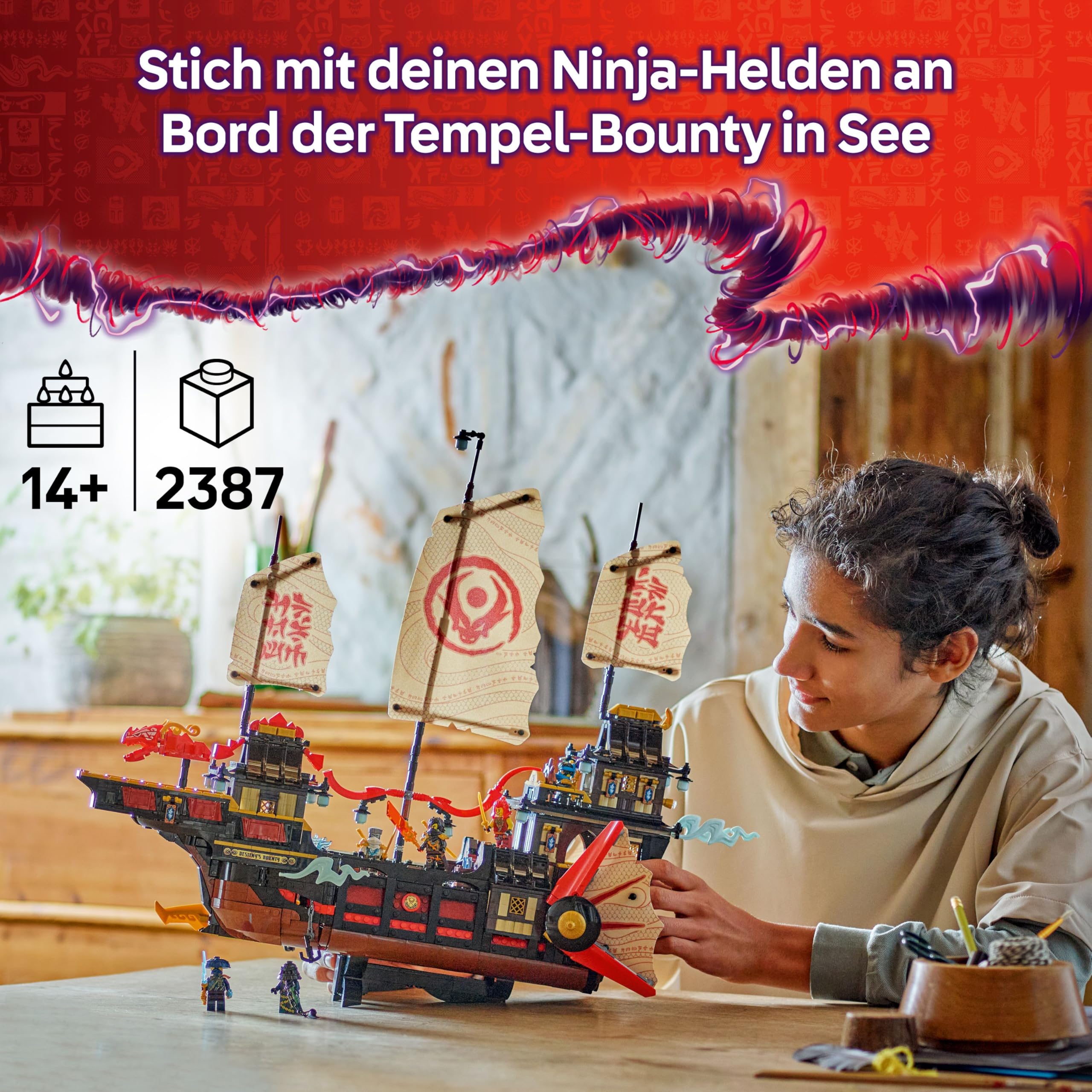 LEGO NINJAGO Der Tempel-Flugsegler - Interaktives Schiff mit beweglichen Segeln, 6 Minifiguren inkl. Cole, Zane & NYA - Geschenk für Jungen und Fans von Aufstieg der Drachen ab 14 Jahren - 71848