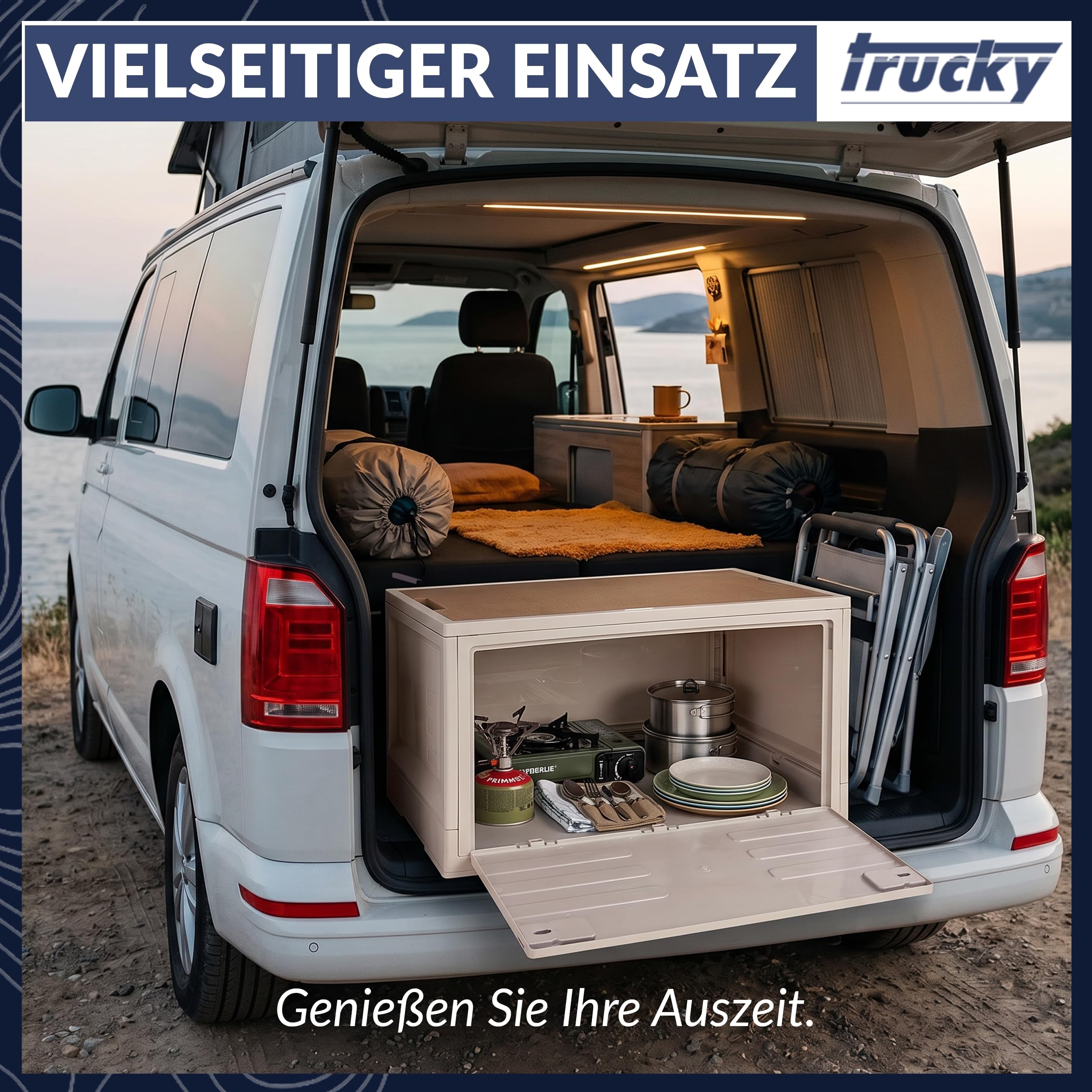 Trucky Caja de Almacenamiento 45 L, 50 x 35 x 30 cm Camping Caja Plegable Caja de Almacenamiento con Tapa Beige