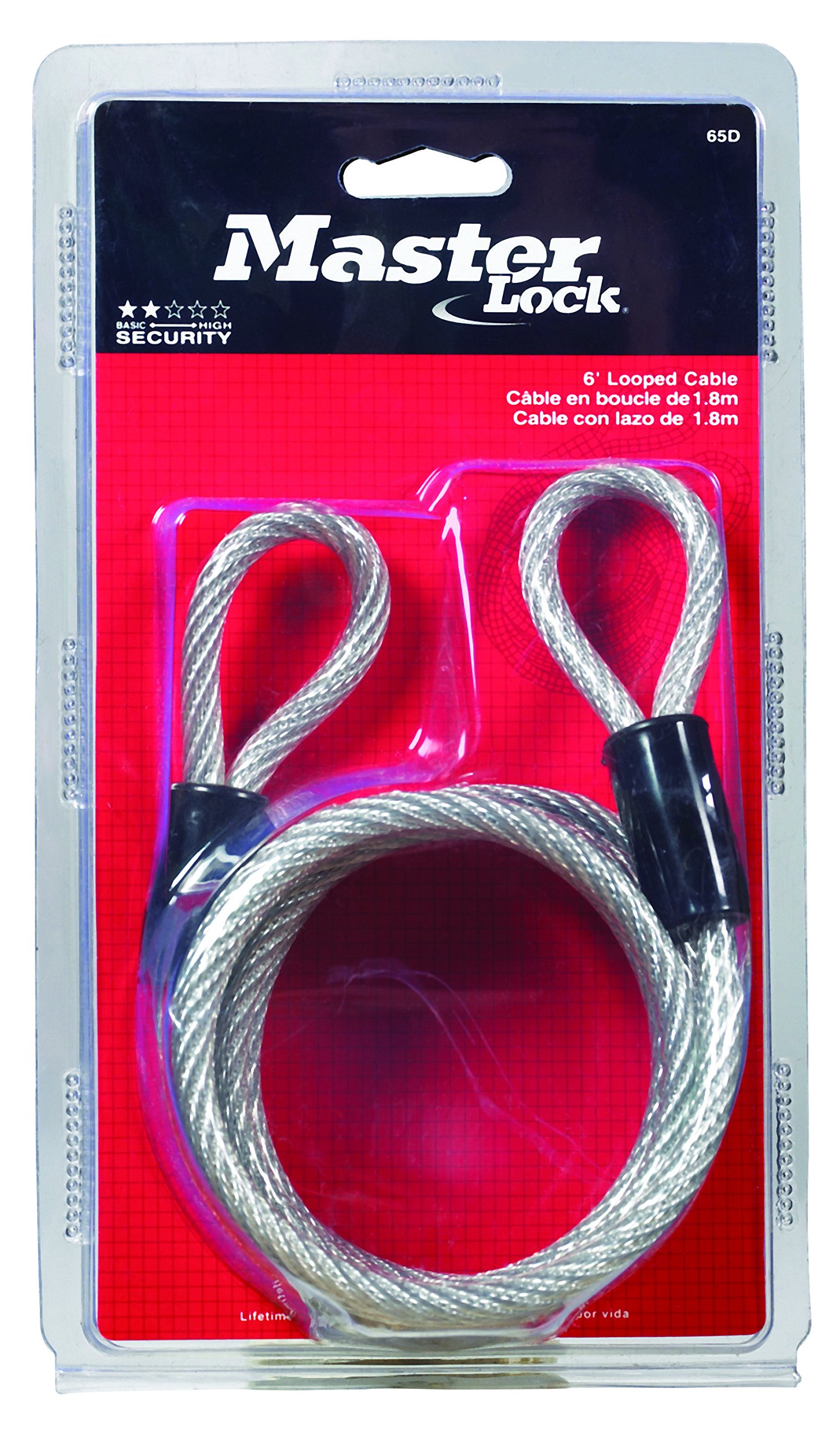 Master Lock65D 6' Self Coiling Vinyl Coated Cable with Loop Ends