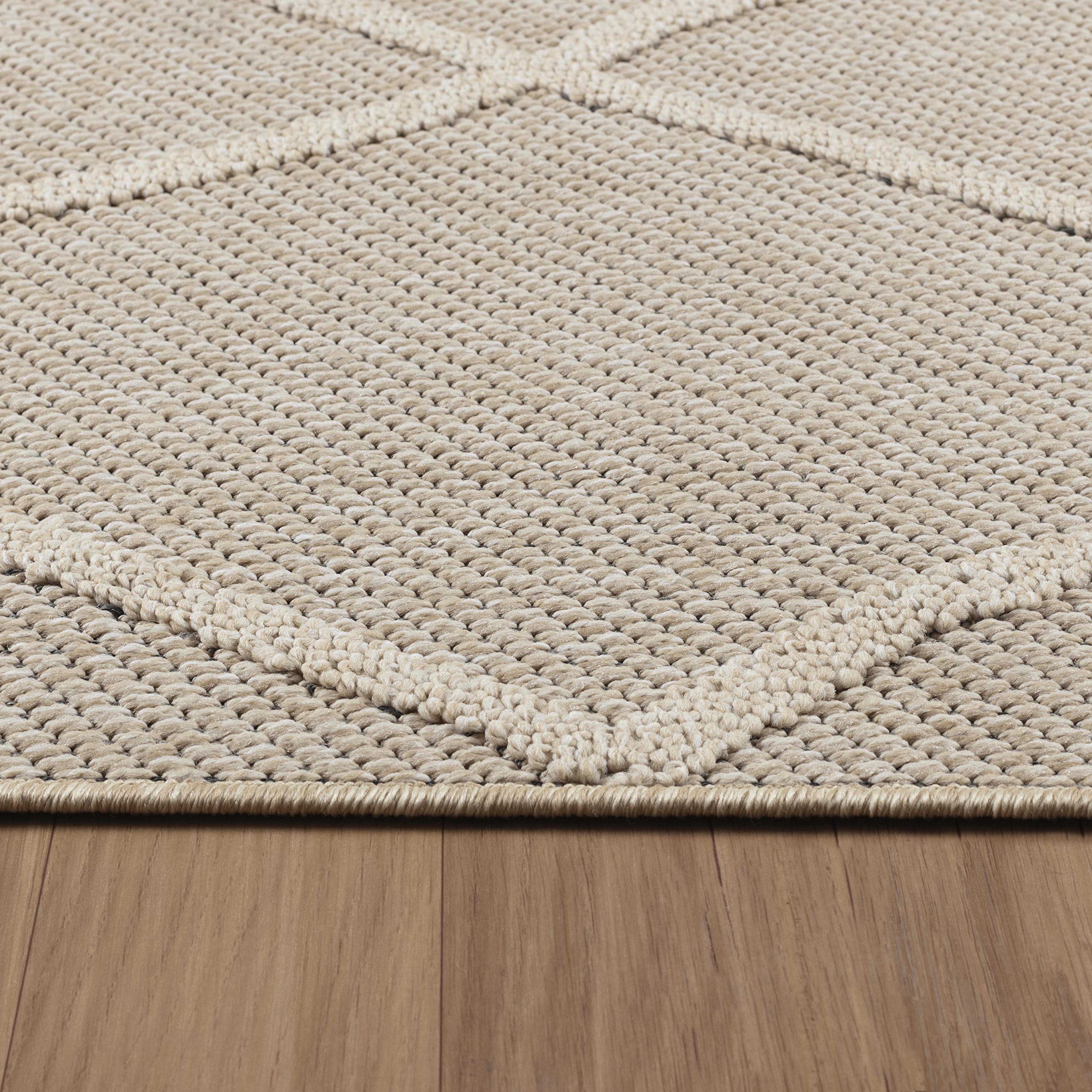 Tapis à Poils Courts Motif Géométrique Plat Pratique Lavable Beige 160x230 cm Couloir Entrée Antidérapant | Cortina