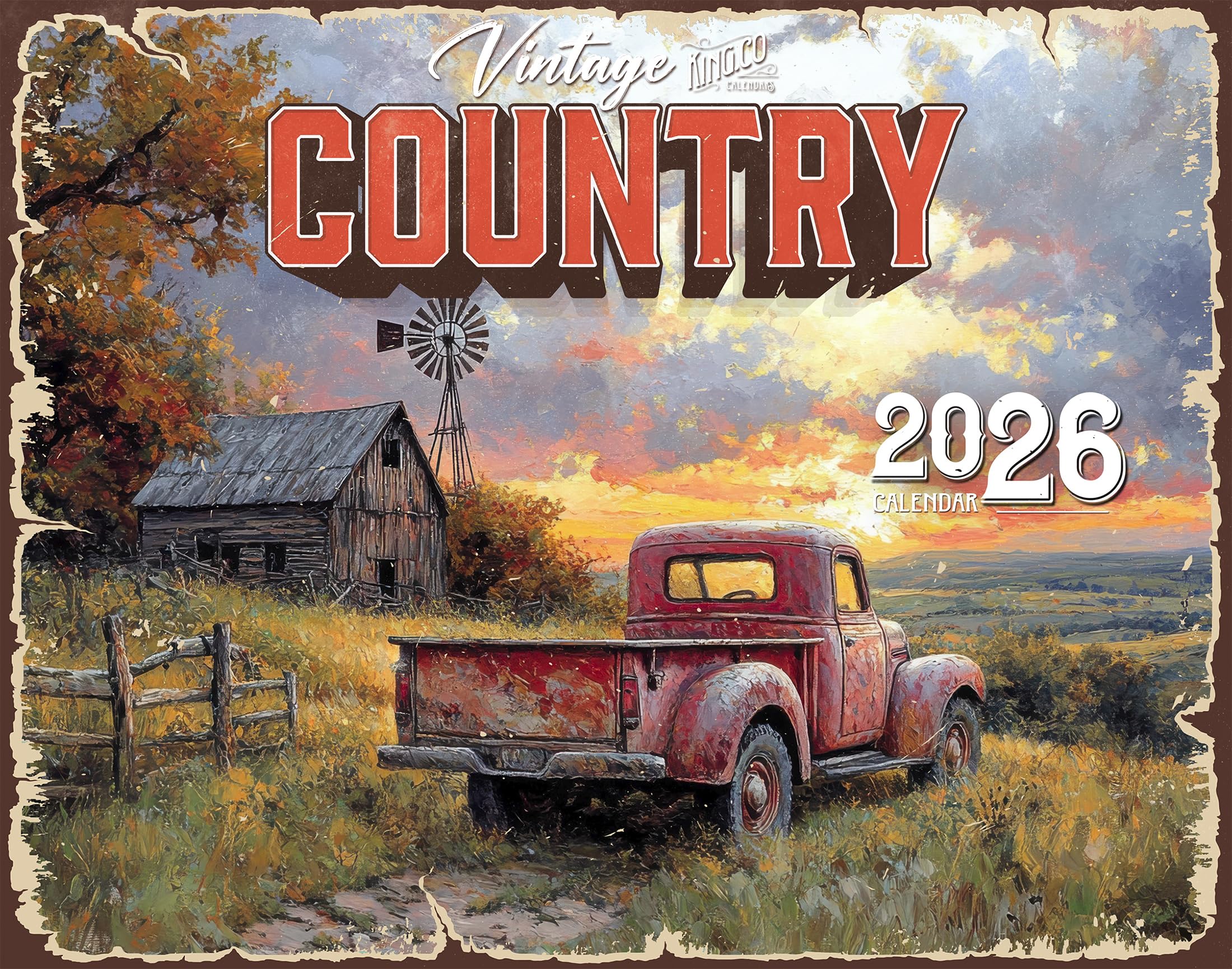 2026 Vintage Country Wall Calendar 16-Month X-Large Size 14x22, Retro Country Living Calendar by The KING Company-Monster Calendars