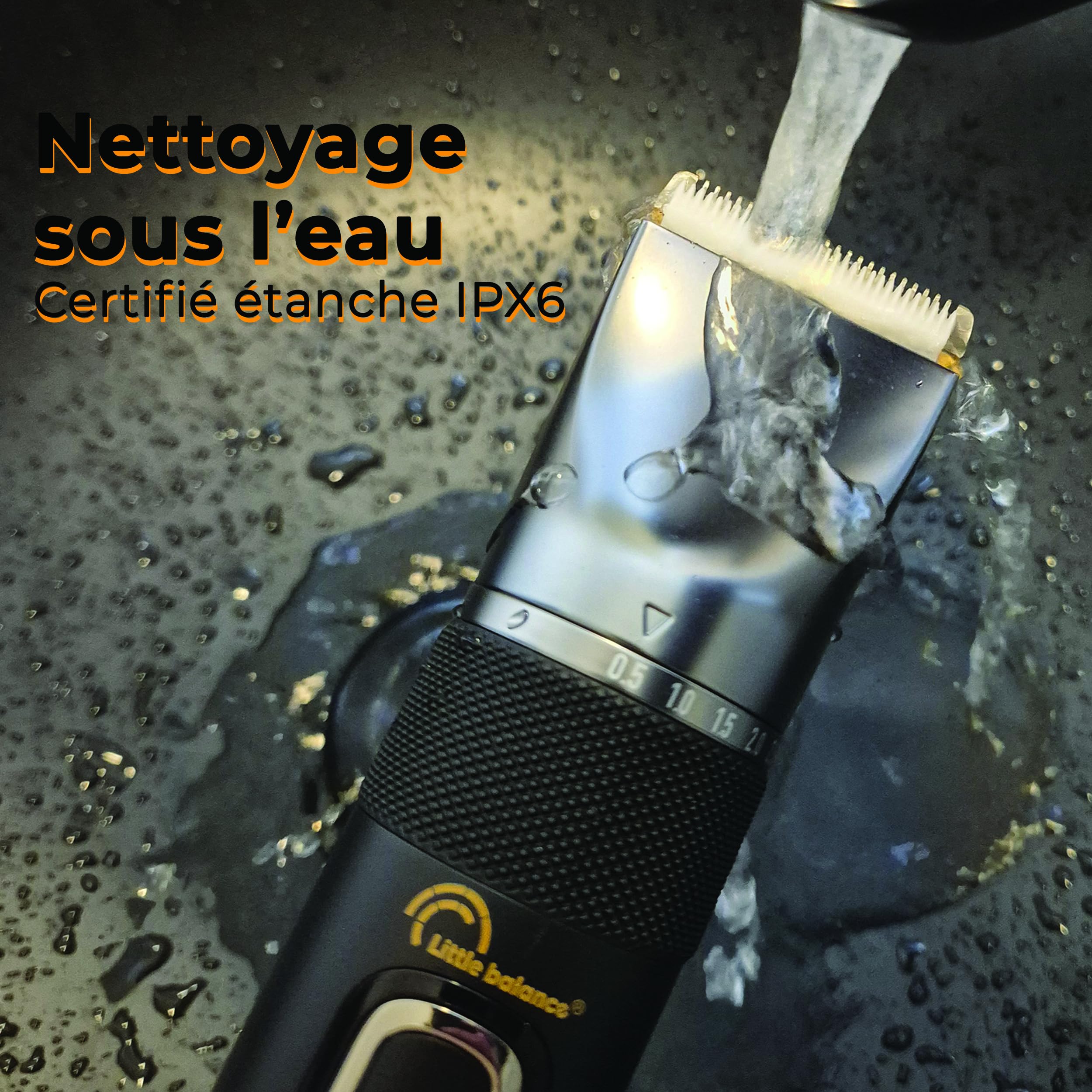 LITTLE BALANCE 8899 Turbo Performance, Tondeuse Cheveux Homme, Autonomie 1h40, Utilisation avec ou sans fil, Charge USB, Etanche, Lames détachables, 6 guides de coupe + molette d'ajustement, Noir