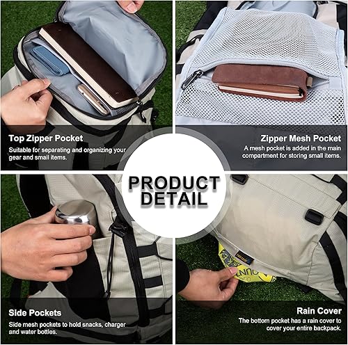 Miniatura 6 de MOUNTAINTOP Mochila de senderismo de 35L para viajes al aire libre, paquete de día de campamento con funda de lluvia para hombres y mujeres