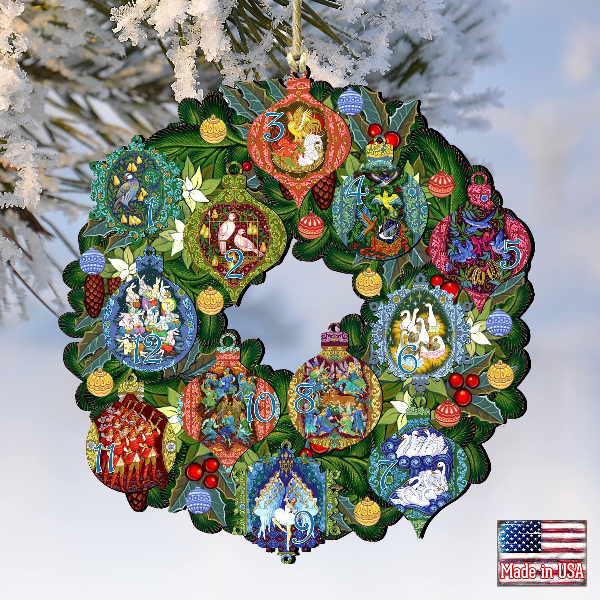 Amazon.com: 12 Days of Christmas Wreath Wooden Ornaments Set of 2