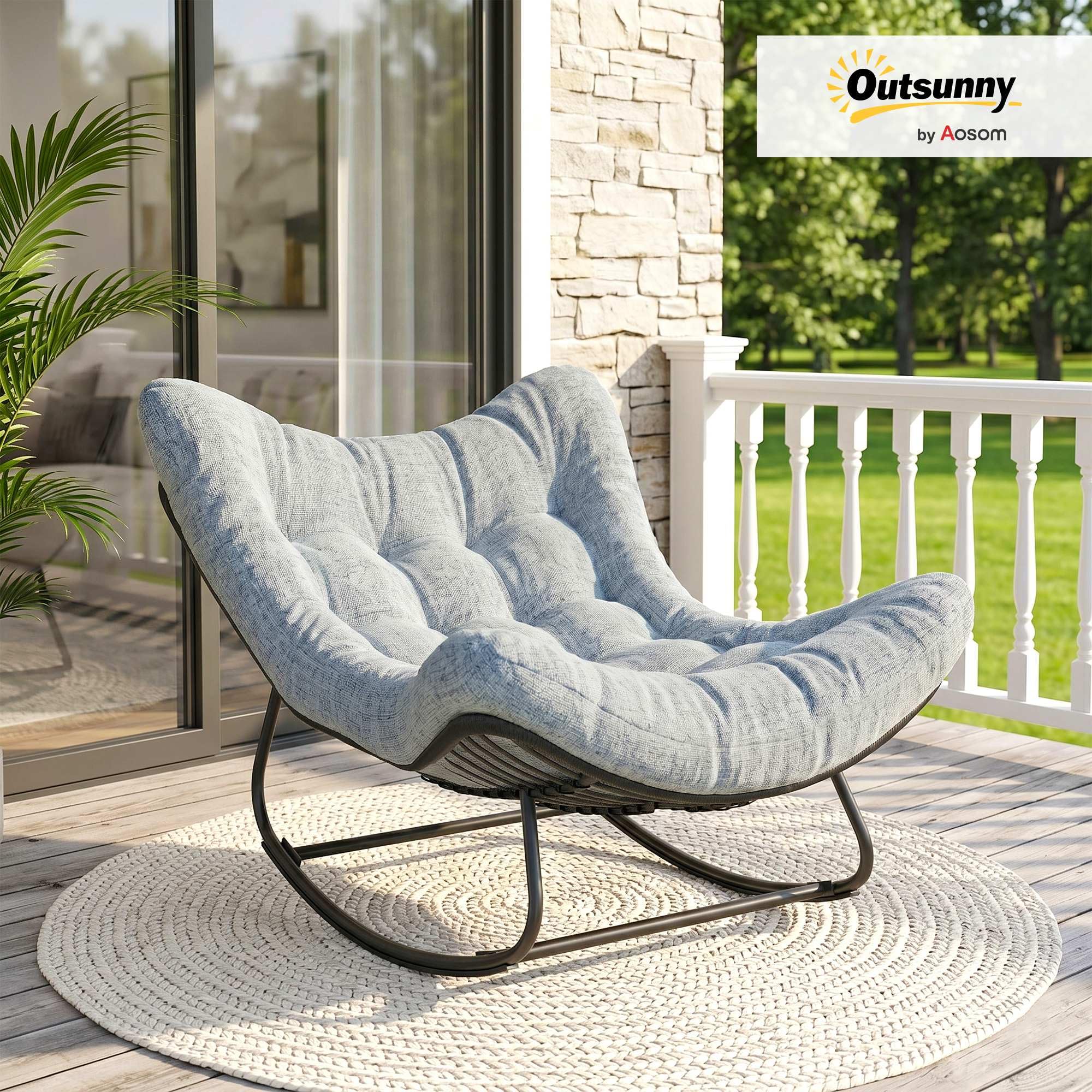 Outsunny Fauteuil à Bascule de Jardin, Chaise à Bascule en Forme d'œuf en résine tressée, Rocking Chair avec Coussin rembourré pour Jardin, Chambre à Coucher, Salon, Gris