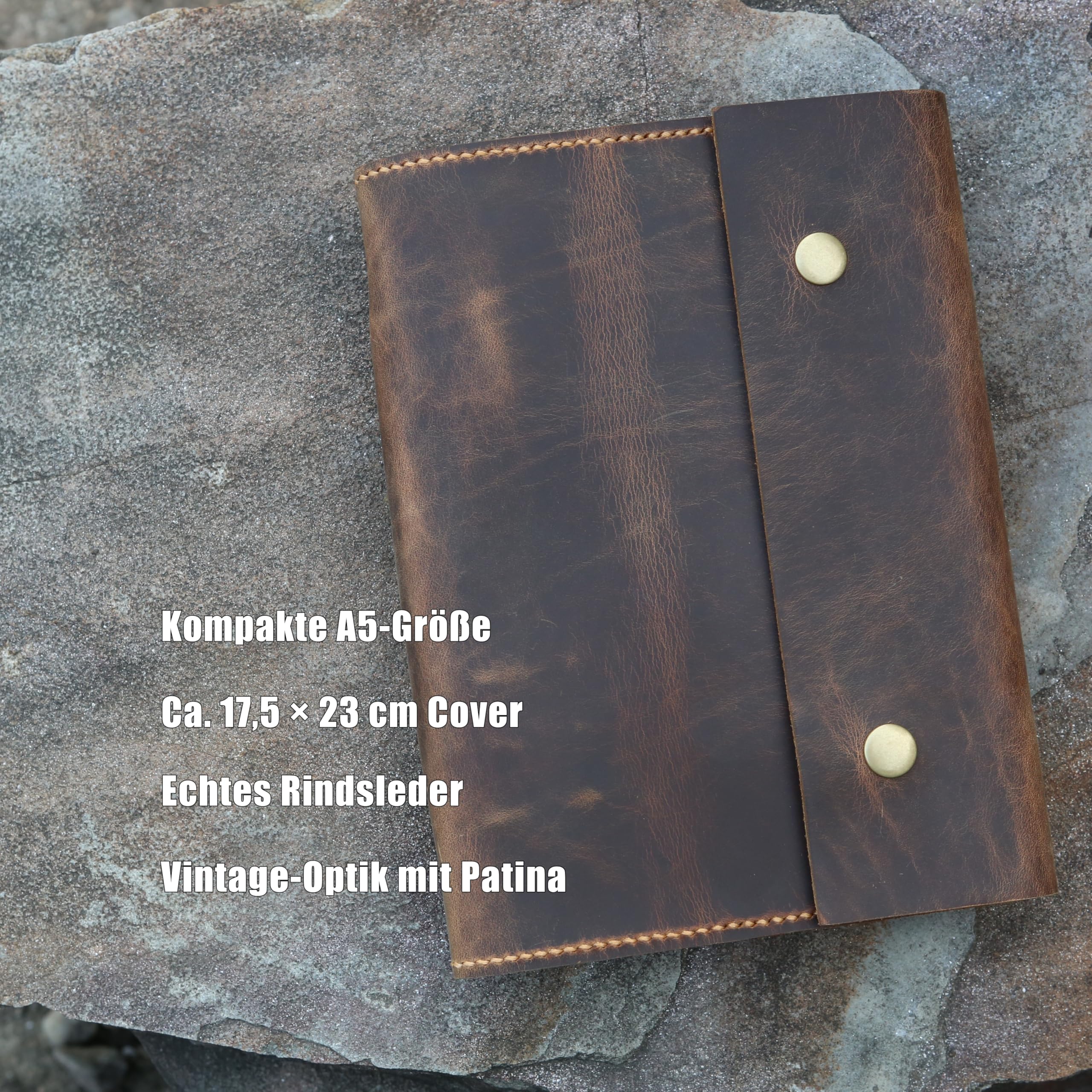 D&M leather studio Personalisiertes A5 Leder Notizbuch – nachfüllbares Ringbuch im Vintage Look, Schreibmappe A5 mit Stiftschlaufe & Kartenfach, Konferenzmappe/Dokumentenmappe