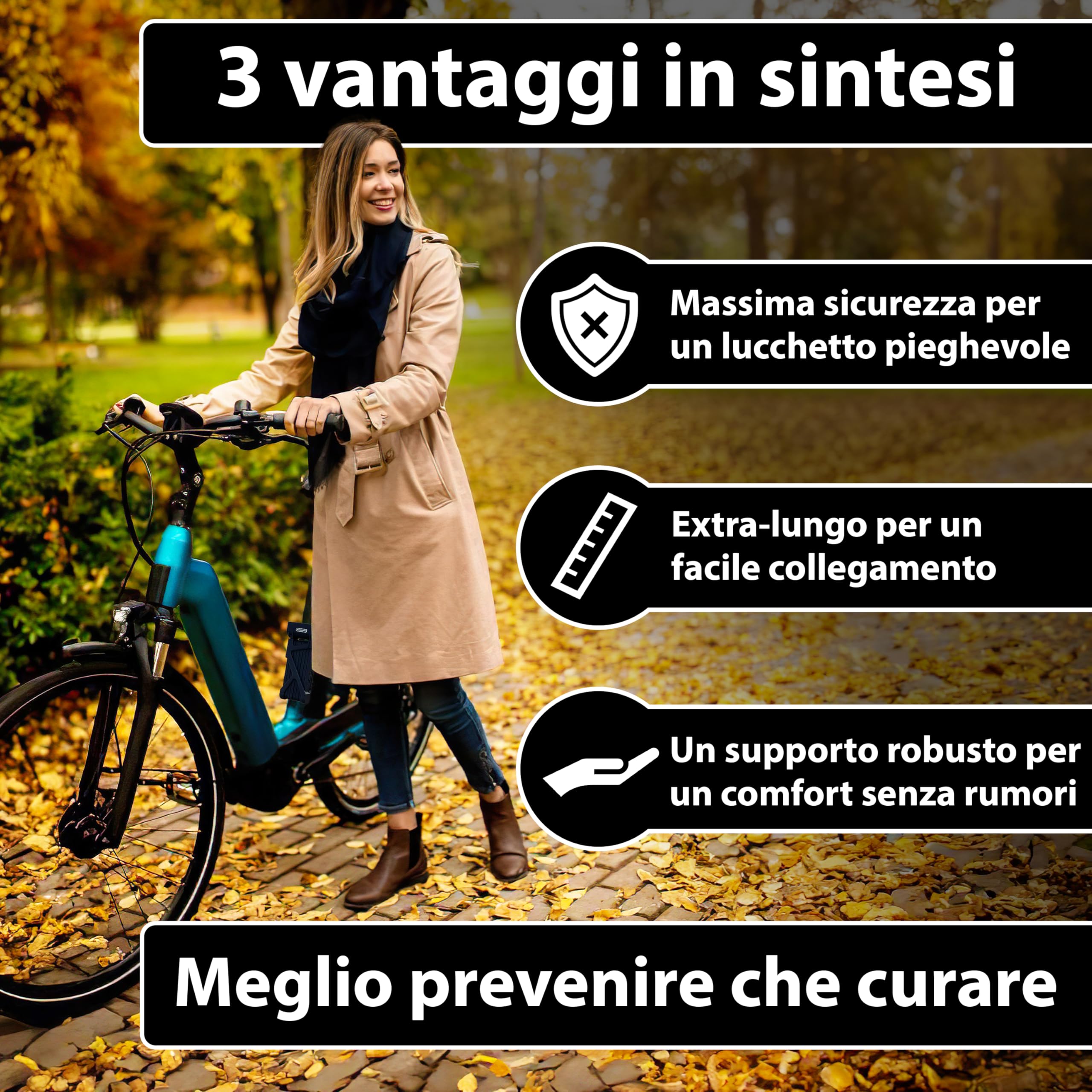 KOHLBURG Antifurto pieghevole bici 110cm chiave [resistente ai tronchesi] come antifurto per bicicletta elettrica – Antifurti per bicicletta ad alta sicurezza con supporto e-scooter – Bike Lock