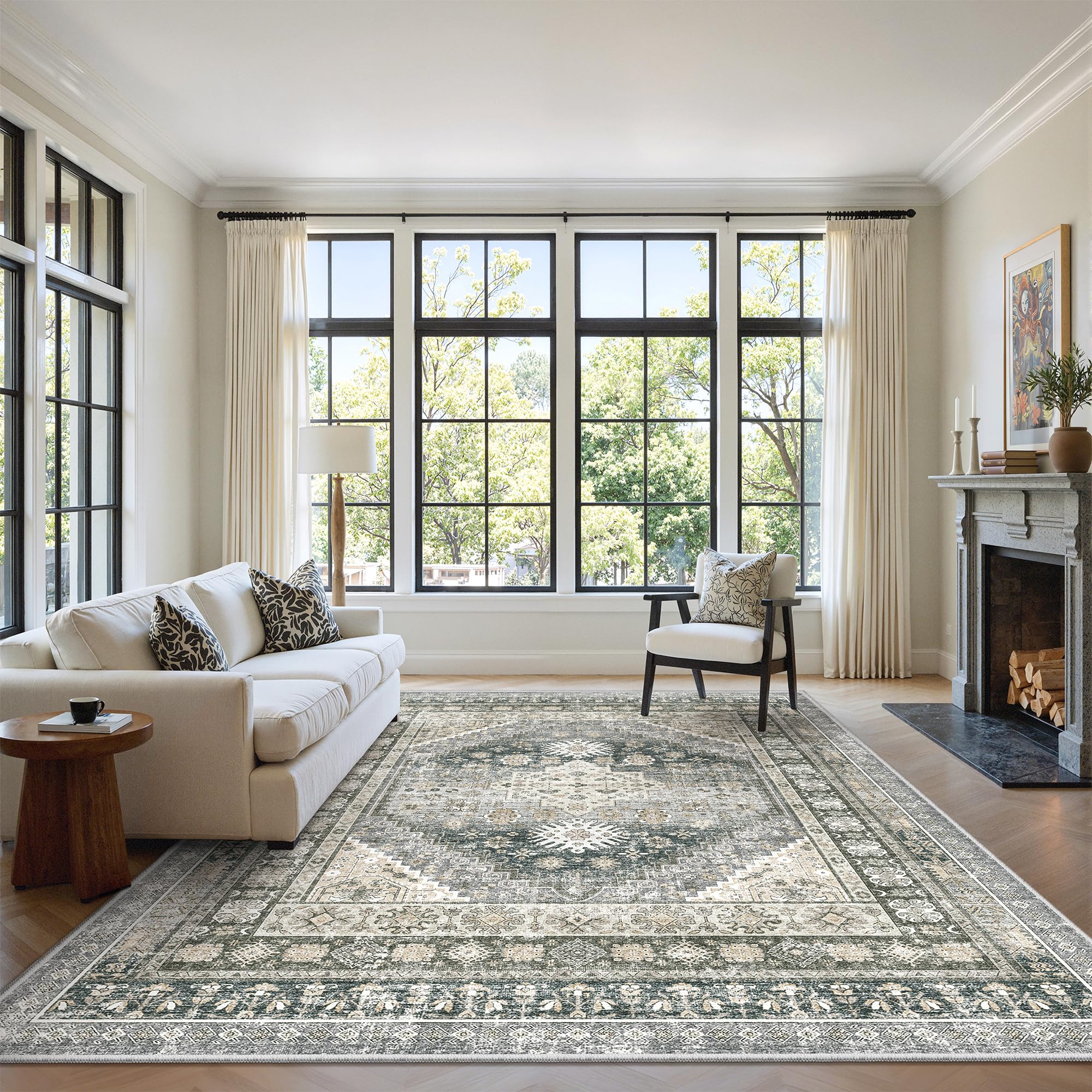 zesthome 6x9 Area Rug, Super Soft Washable Rugs for Living Room, Non-Slip Stain Resistant Vintage Rugs, Ultra-Thin Large Area Rugs (Wheat/Charcoal,6'x9') — image 1