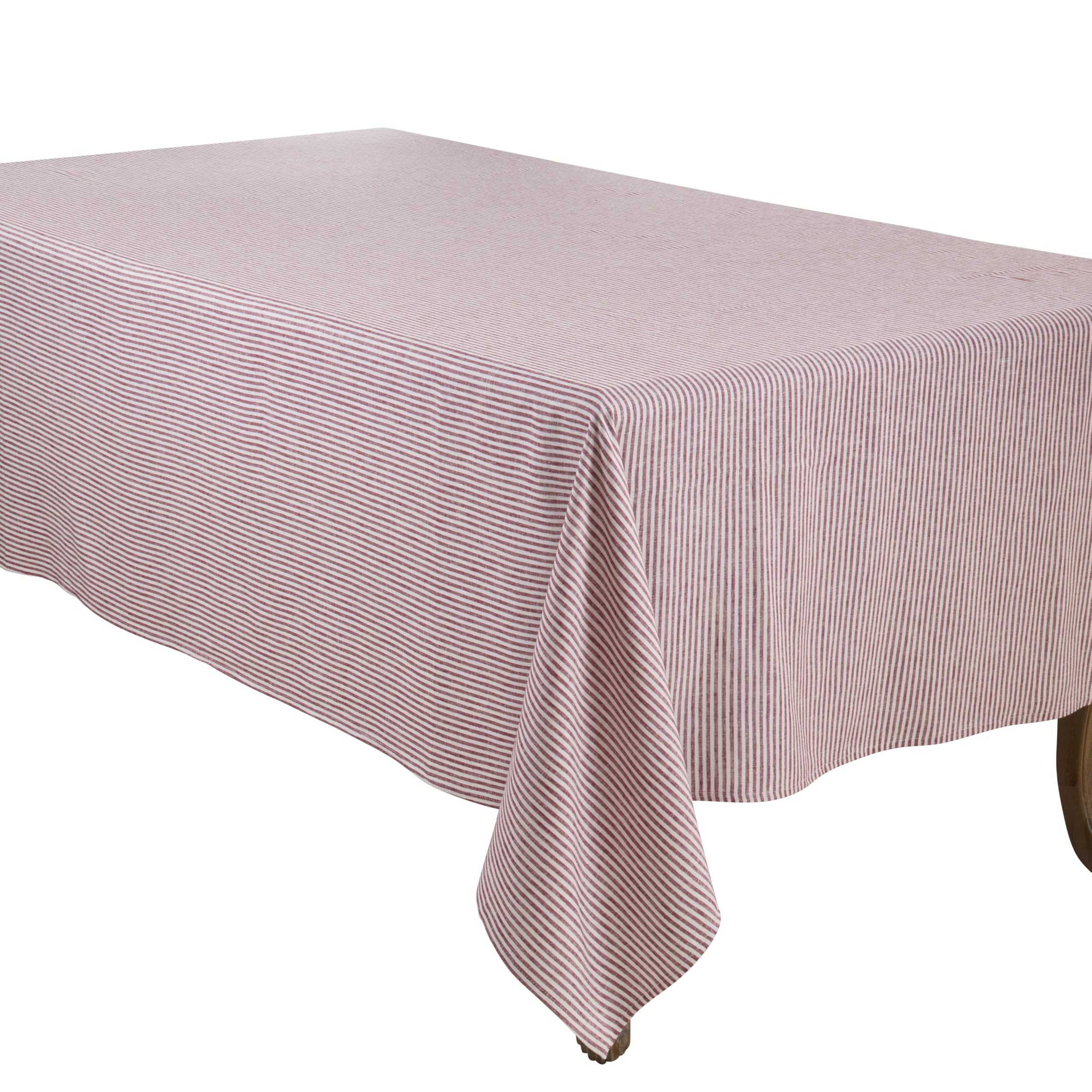 SARO LIFESTYLE Farmhouse Stripe Linen Blend Tablecloth - Rustic Woven Stripe Tablecloth for Everyday Family Meals, Casual Entertaining & Country Home Décor, 60"x120", Red