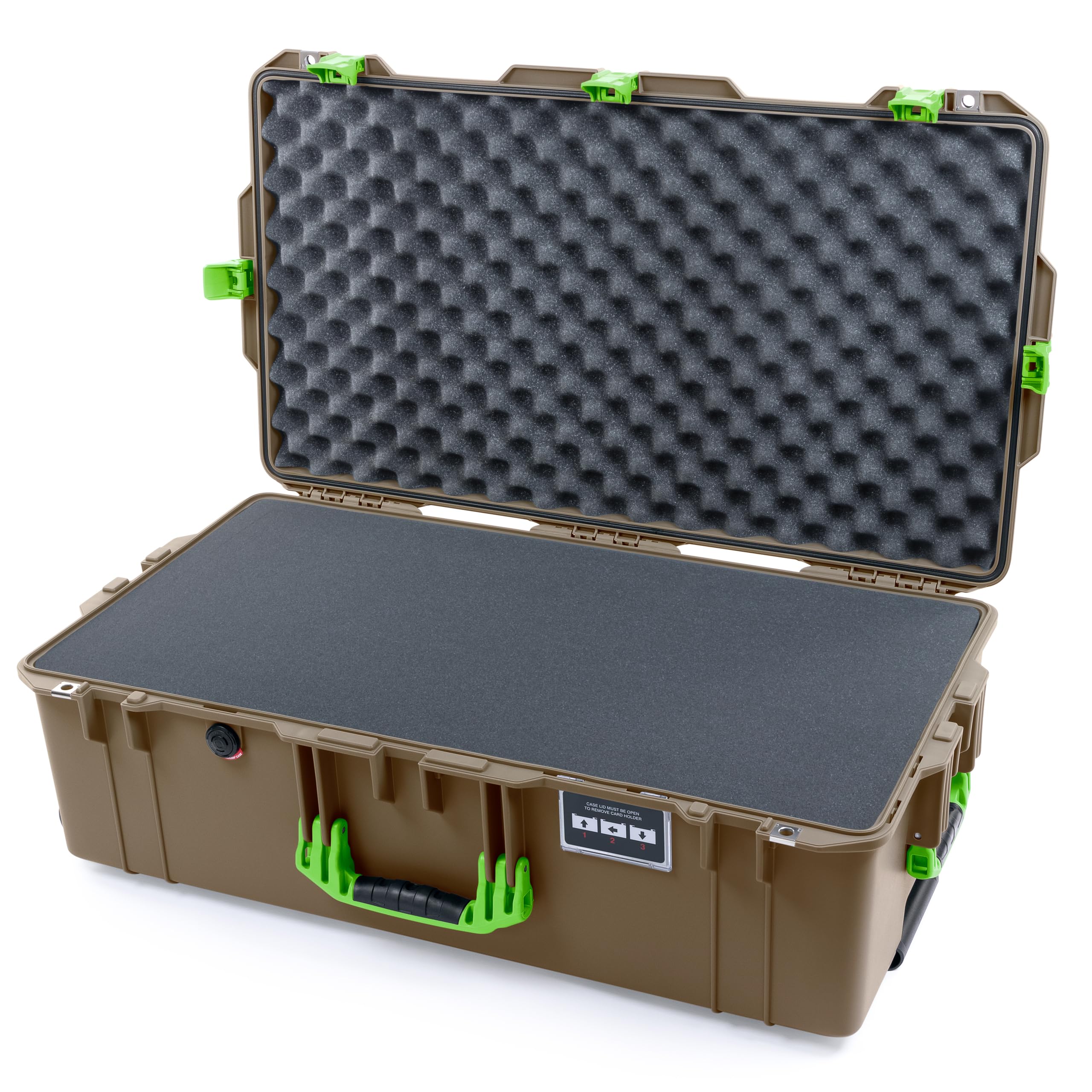 Pelican Air 1615 Case by ColorCase - Dark Desert Dirt - Large Size Waterproof Case with Pick & Pluck Foam & Convoluted Lid Foam - Lime Green Handles & Latches