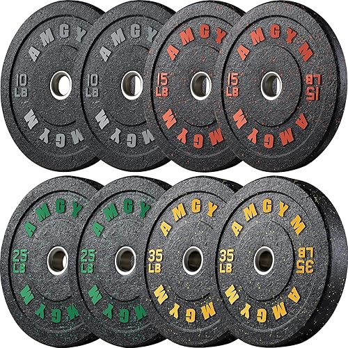 Miniatura 13 de Discos de peso olímpicos de 2 pulgadas y caucho para barras, discos para gimnasio en casa, entrenamiento de fuerza y levantamiento de pesas, 10 a