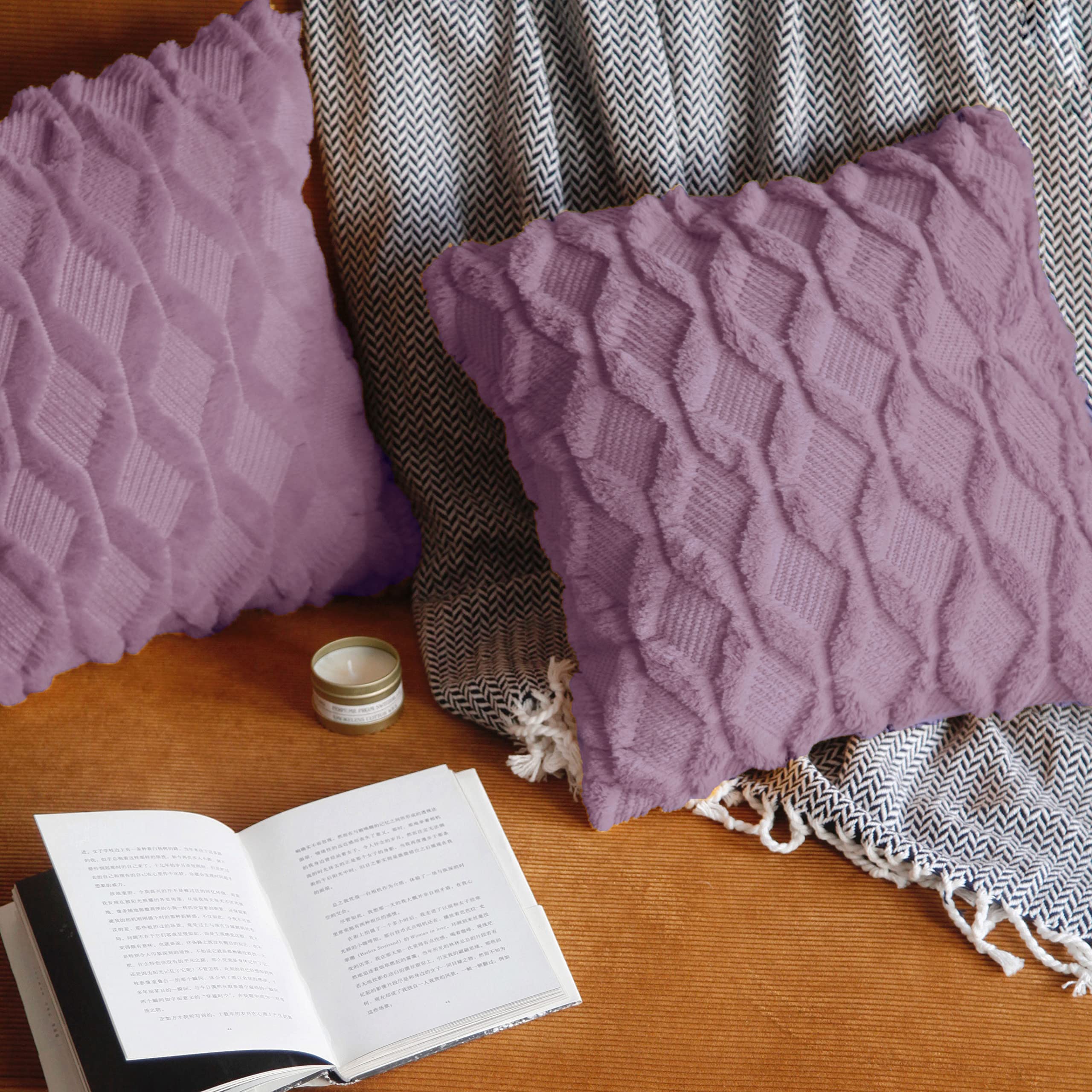 Pagnanno. Lilac Set Of 4 Soft Velvet Cushion Covers 45X45cm(18X18 Inches) Fluff Throw Pillowcases Square Cushion Covers For Chairs,Living Room,Bedroom With Invisible Zipper (18"X18" (Pack Of 4), )
