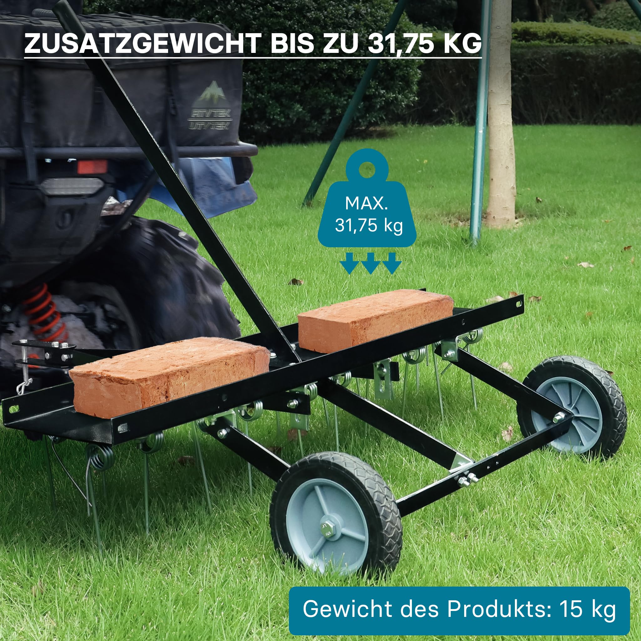 Wiltec Vertikutierer 100 cm für Aufsitzmäher, Rasenlüfter mit Stahlfedern