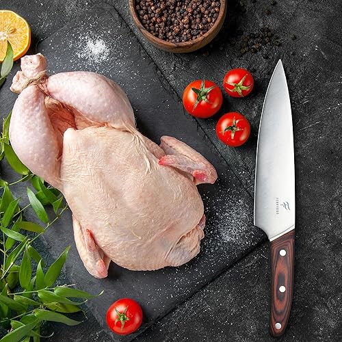 Miniatura 7 de FERRYBRÖ Cuchillo de chef con afilador, cuchillo de chef profesional de estilo japonés de 8 pulgadas con mango ergonómico de madera Pakka, juego de