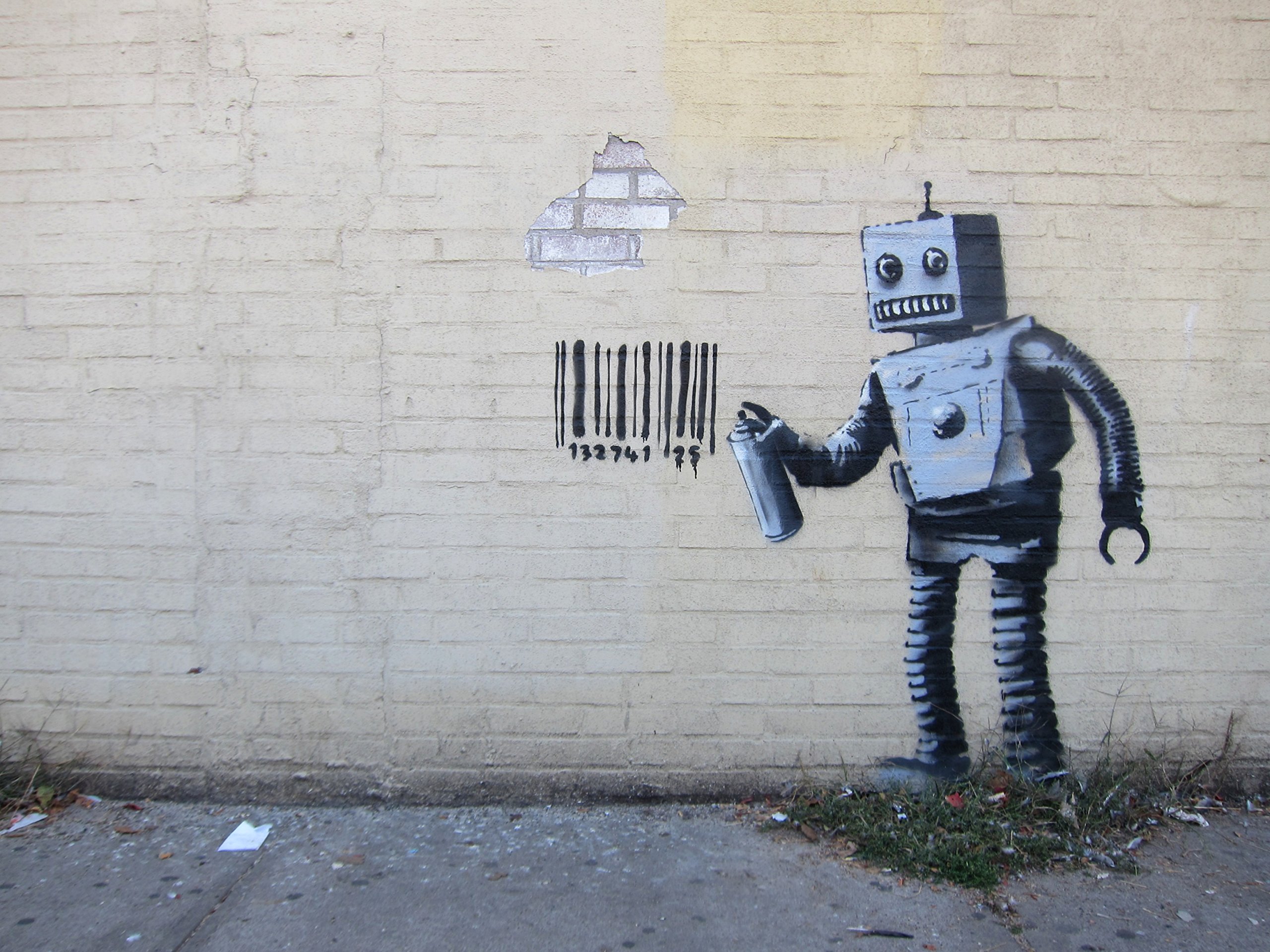 Banksy Art Robot - Island Barcode Wall Coney com: Canvas Graffiti 
