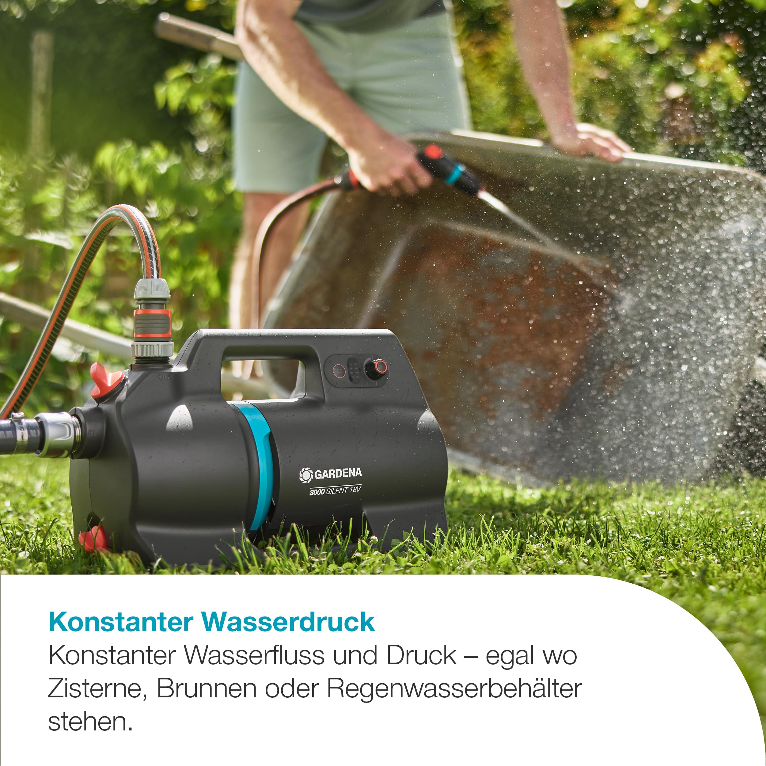 Gardena Pompe de jardin sur batterie 3000 Silent 18V P4A sans chargeur ni batterie