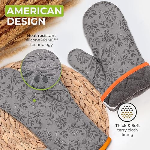 Miniatura 9 de Cook'n'Chic - Guantes de horno resistentes al calor, elegantes y hermosos, agarre de silicona platino antideslizante, largos y gruesos, exterior de