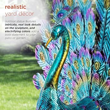 Alpine Corporation JUM232 Metal Peacock Garden Statue, 81x30x58 cm, Multicolor