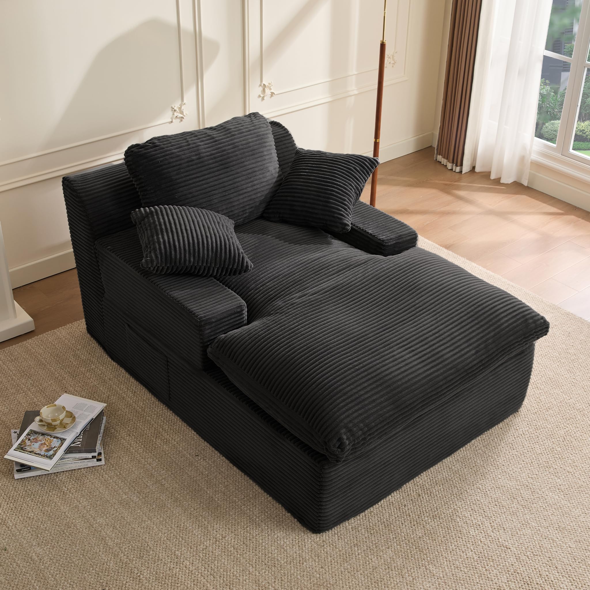 Litbird 160 cm Chaiselongue Loungesofa, Boneless Bodensofa & Schlafsofa mit Schlaffunktion, Platzsparendes Cloud Sofa mit Armlehnen für Wohnzimmer, Kein Aufbau Erforderlich