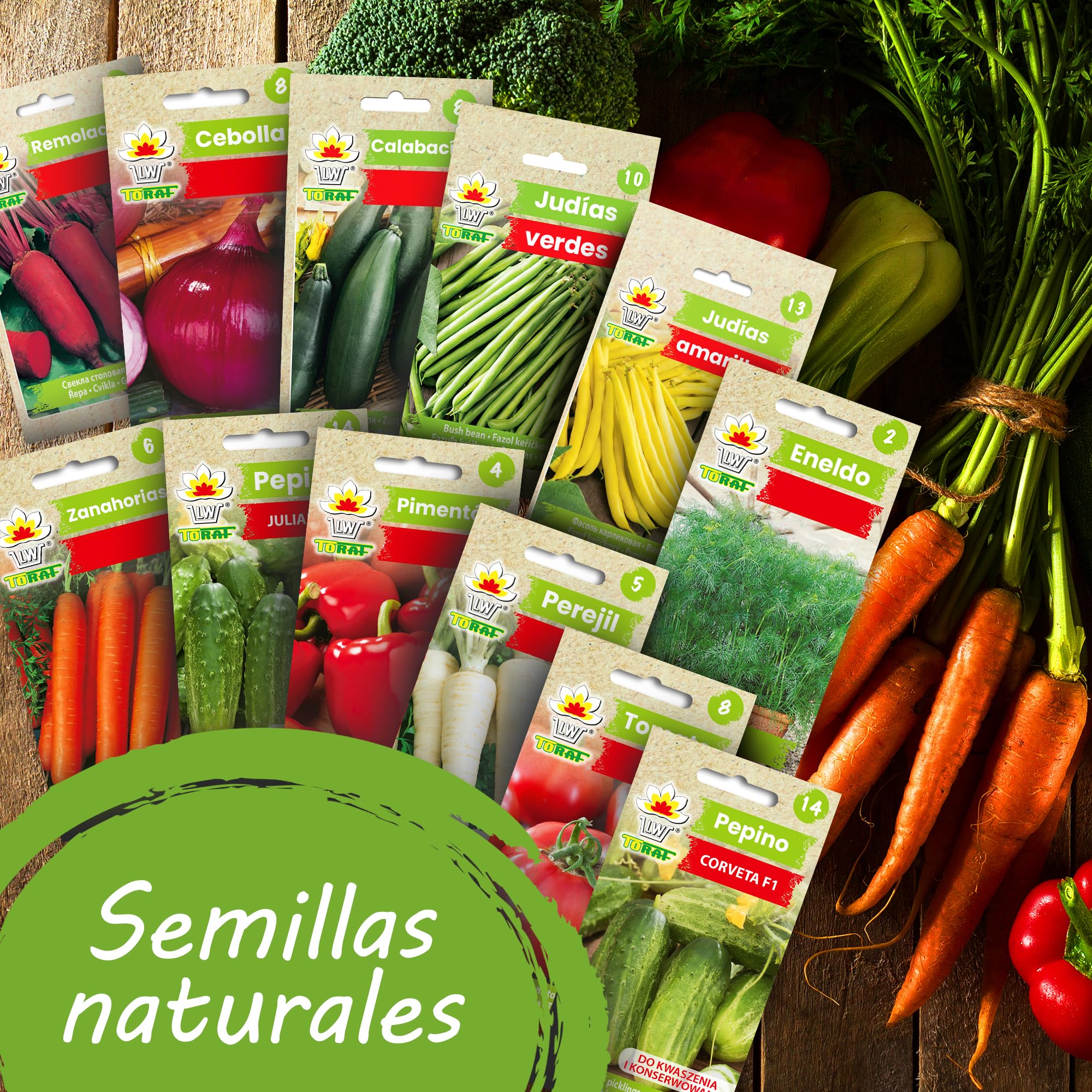 TORAF set de semillas de hortalizas 61pack, kit semillas huerto semillas ecologicas para cocina, balcón y jardín, remolacha, calabacín, judías, perejil, zanahoria, sandía, rábano, tomates owngrown