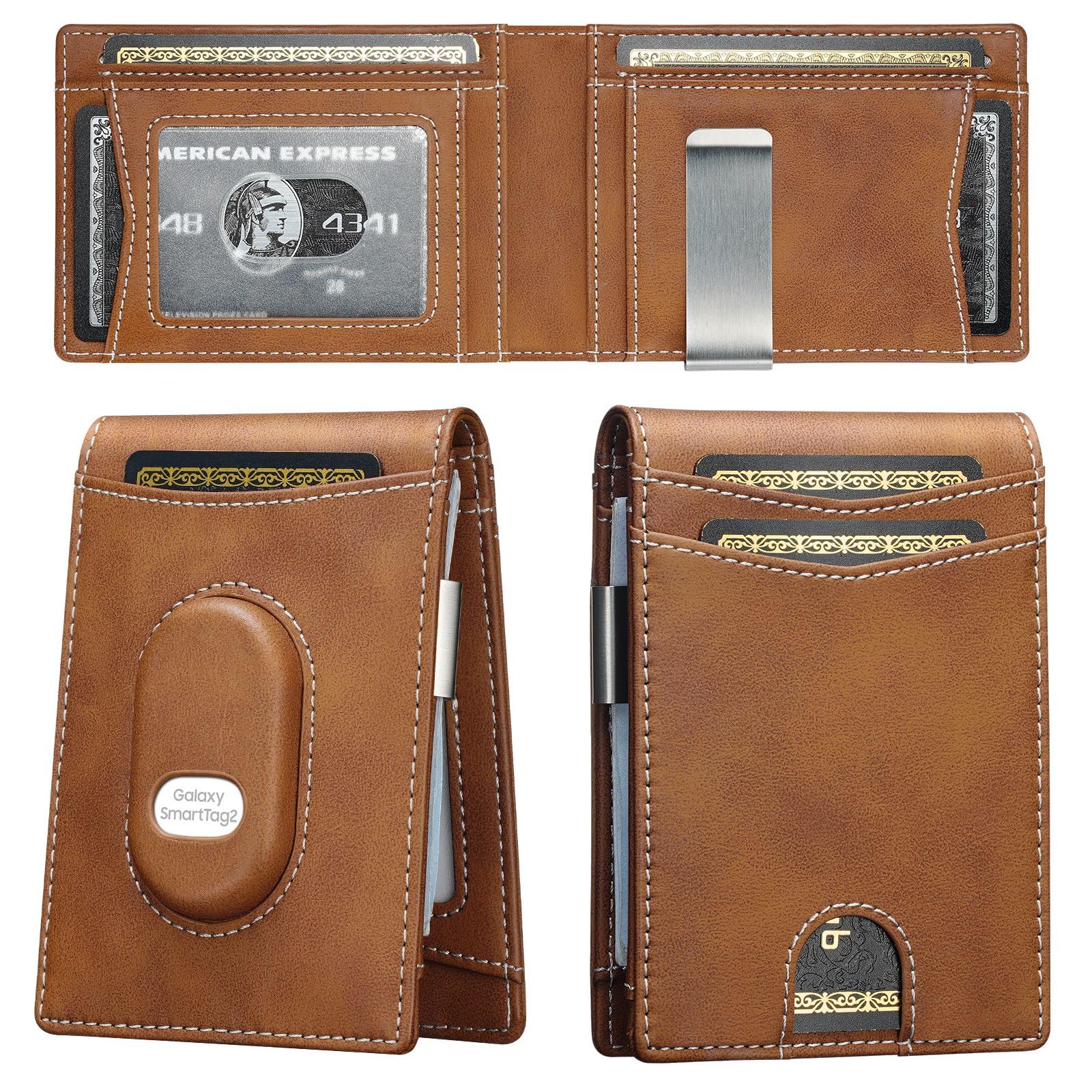 furid Mens Wallet for Samsung Galaxy SmartTag2: Slim Minimalist Wallet Compatible with Samsung Tracker Tag - RFID Blocking Bifold Leather Wallet with