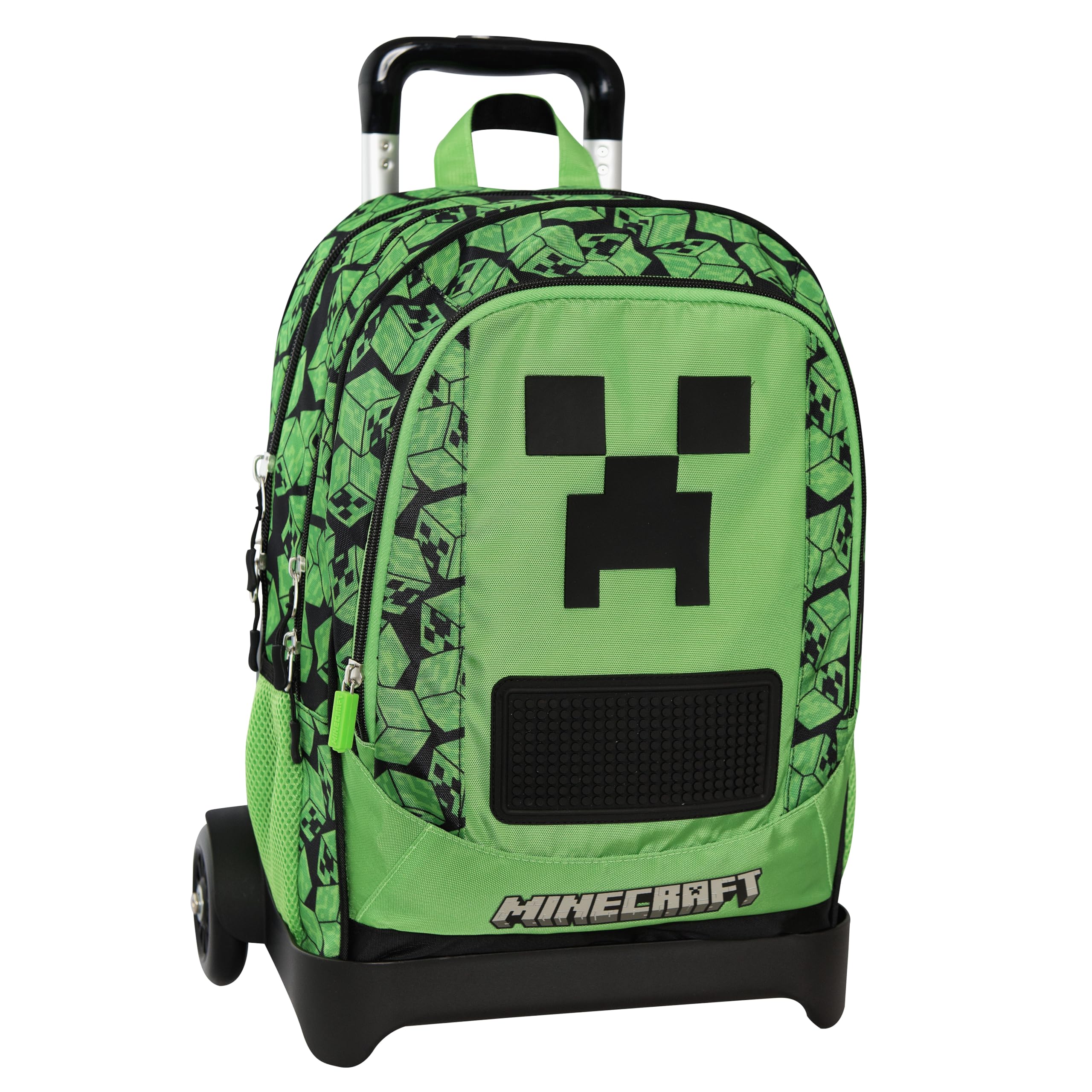 MINECRAFT - Zaino Scuola Trolley Ufficiale Minecraft, Maniglia Regolabile, Trolley Staccabile, Spallacci Imbottiti e Regolabili, 2 Scomparti Principali, Tasche Frontali con Zip, 34x52Hx22 cm, Verde