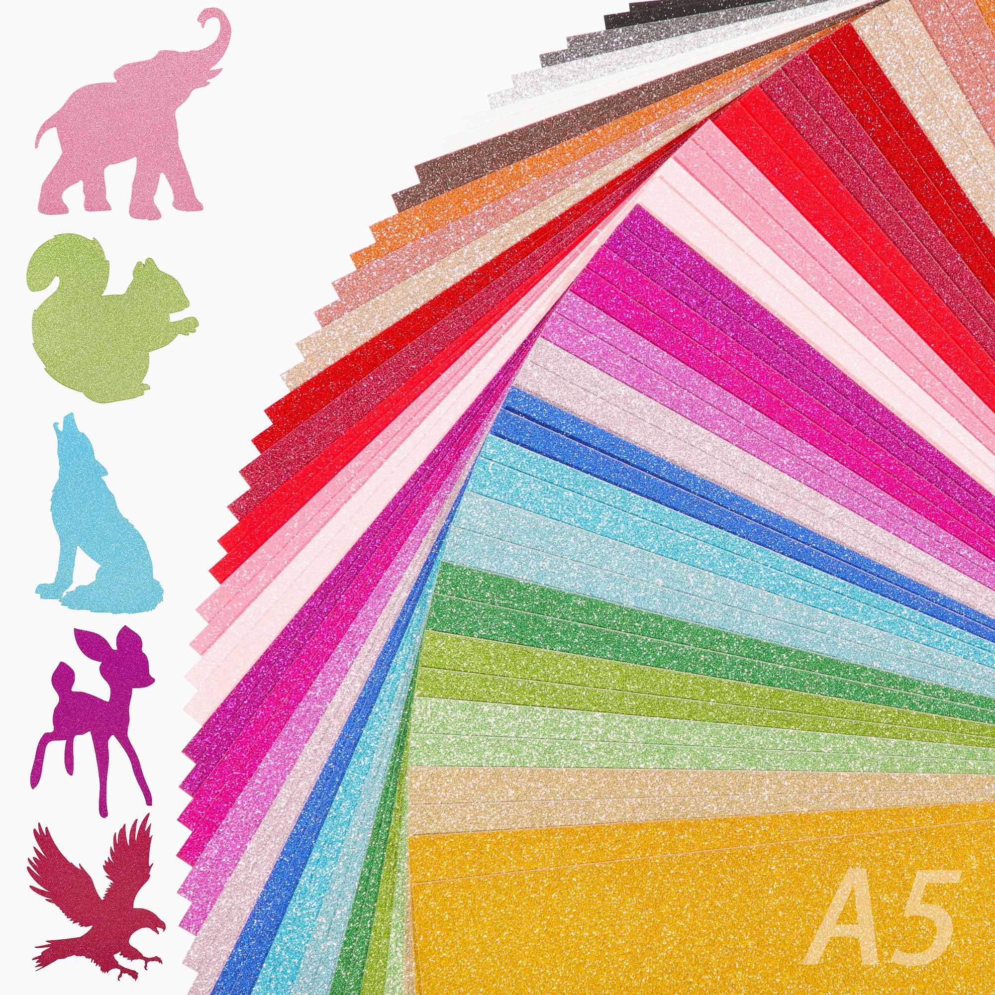 50 Sheets A5 Size 25 Colors Glitter Cardstock Paper - 250gsm/92lb Heavy Weight Thick Colored Sparkle Card Stock for Crafts DIY Projects Card Making