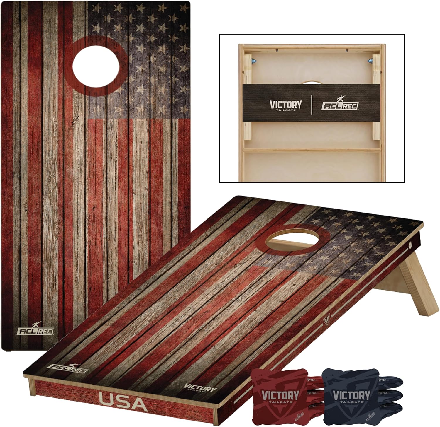Victory Tailgate 4’ x 2’ Tournament Cornhole Board Sets – Patriotic and Lifestyle Designs – Includes 8 Cornhole Bags – Bean Bag Toss Game for Tailgates & Backyard Fun