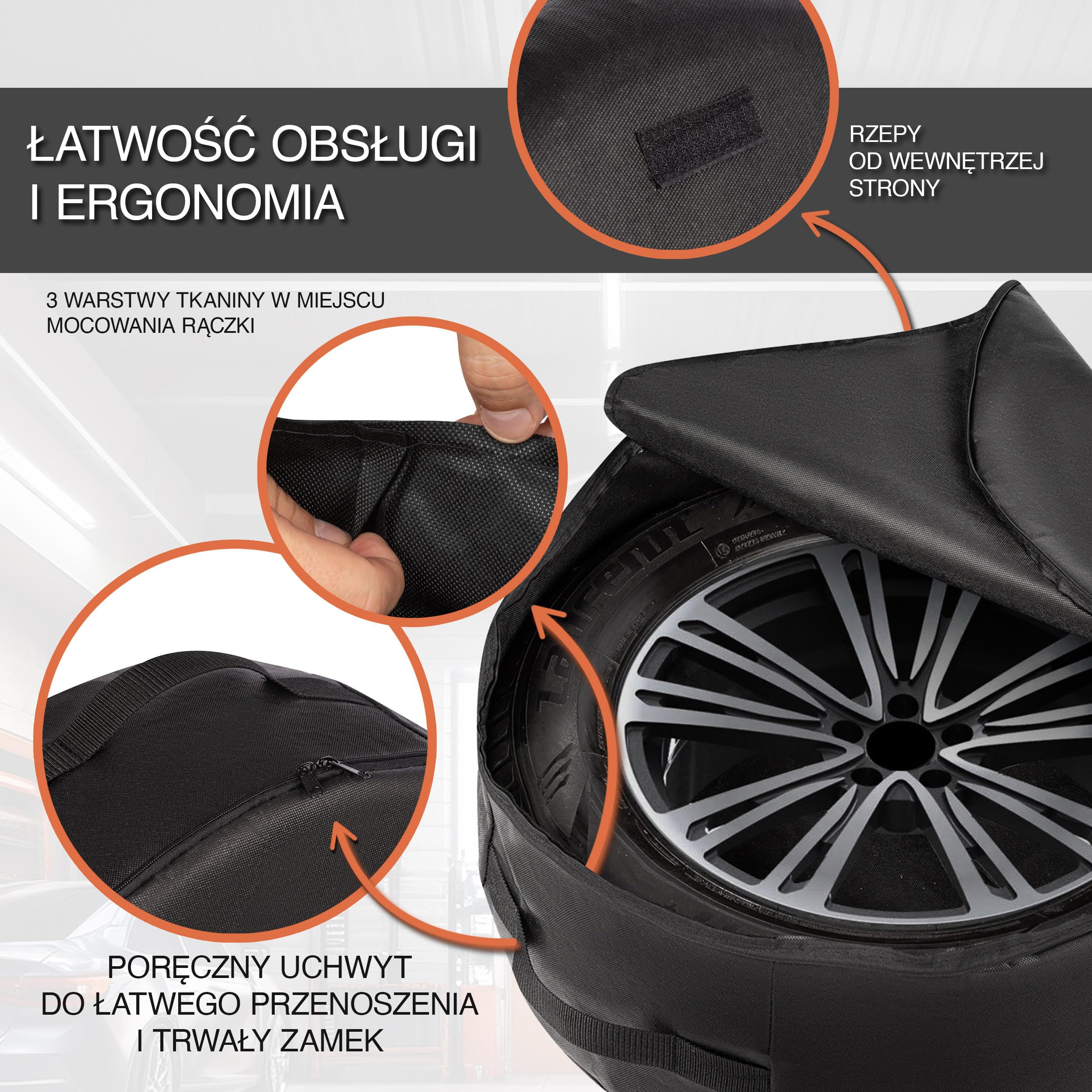 Pokrowce na opony rozmiar XXXL 4 szt. wodoodporne PP | Ochrona opon letnich i zimowych, koła zapasowe - materiał PP polipropylen, elastyczny brzeg, do garażu i piwnicy