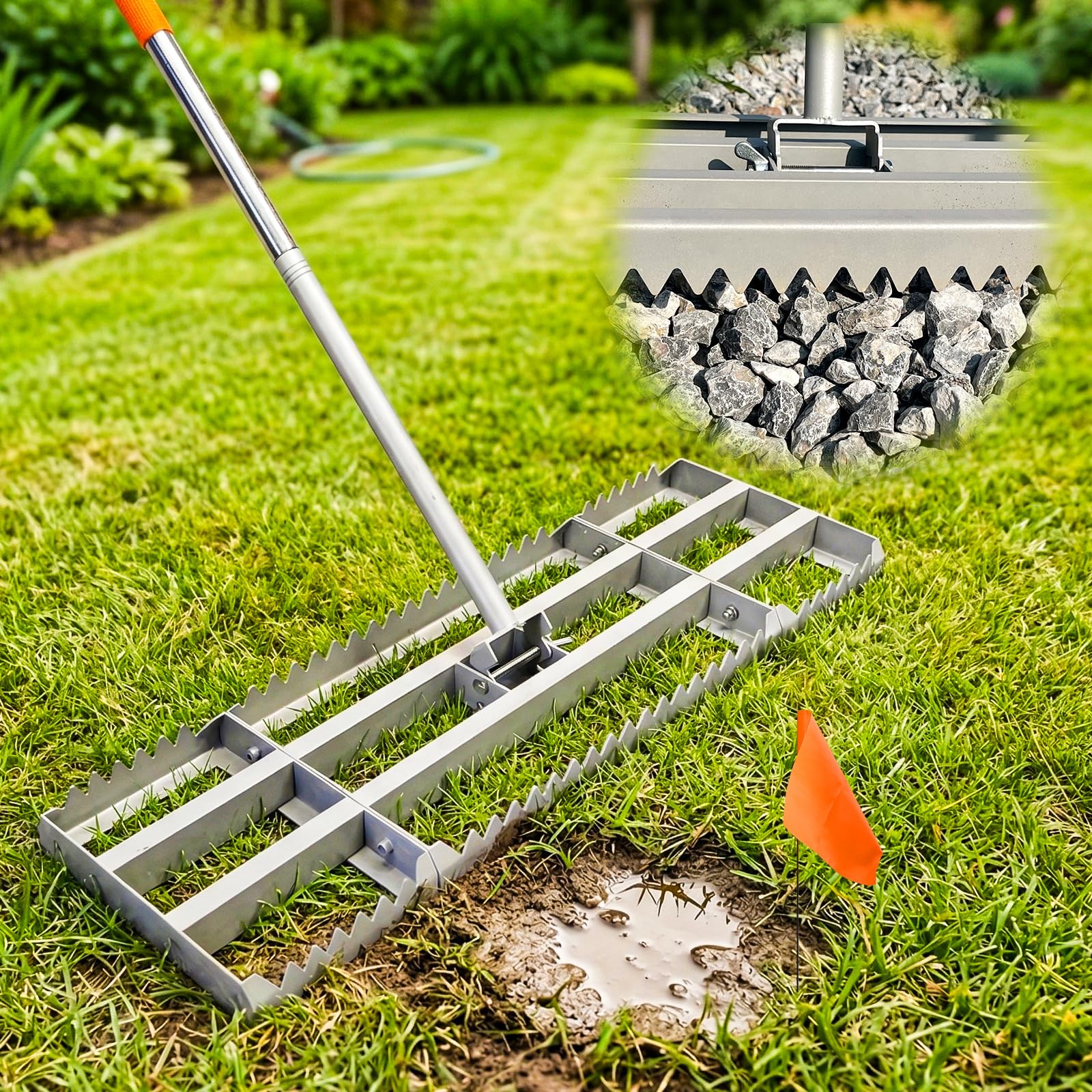 Photo 1 of MOPAI 2-in-1 Lawn Leveling Rake with 20 Marking Flags