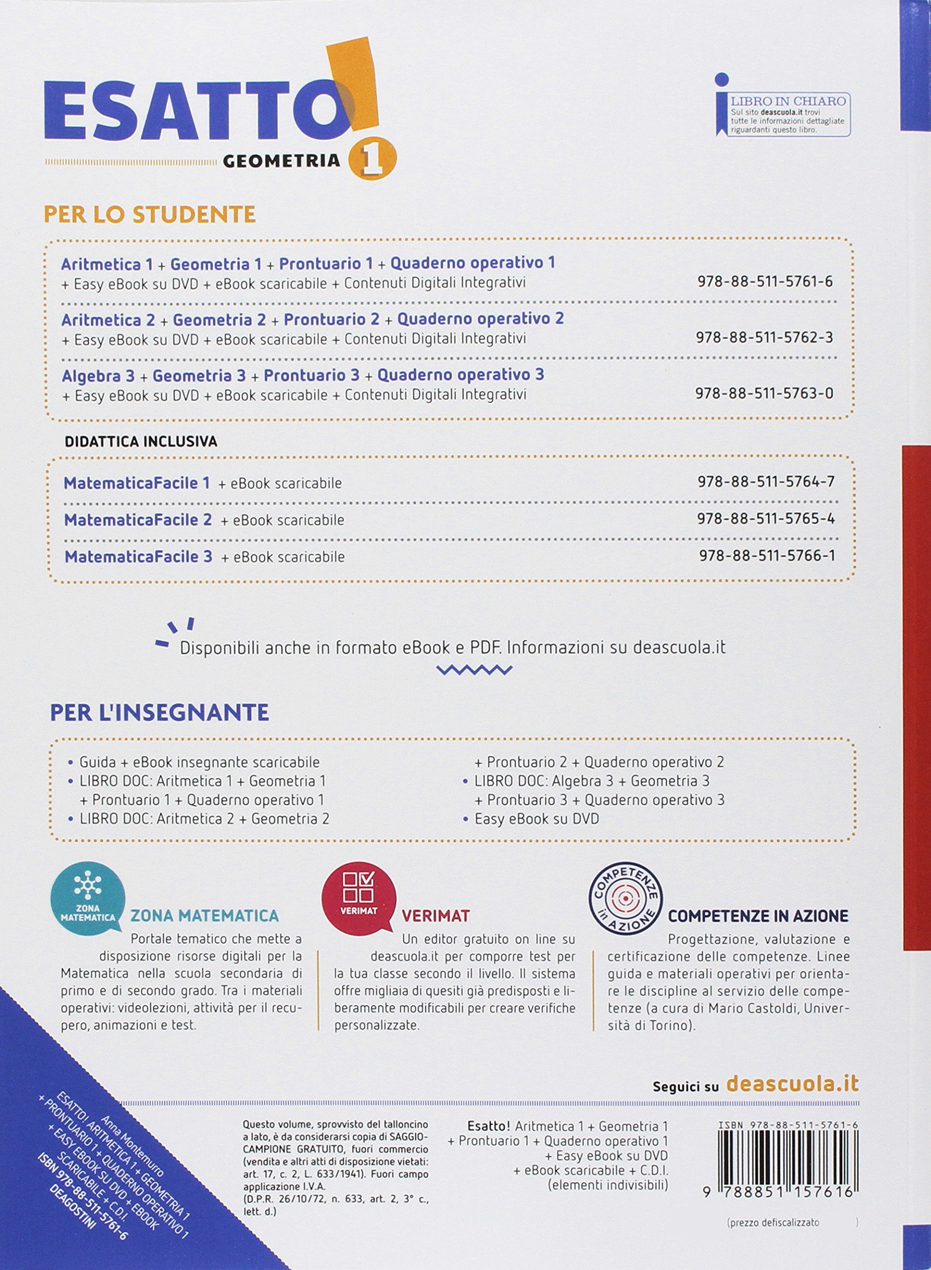 Esatto! Con quaderno operativo e prontuario. Ediz. tematica. Per la Scuola media. Con ebook. Con espansione online. Con DVD-ROM. Aritmetica-Geometria (Vol. 1)