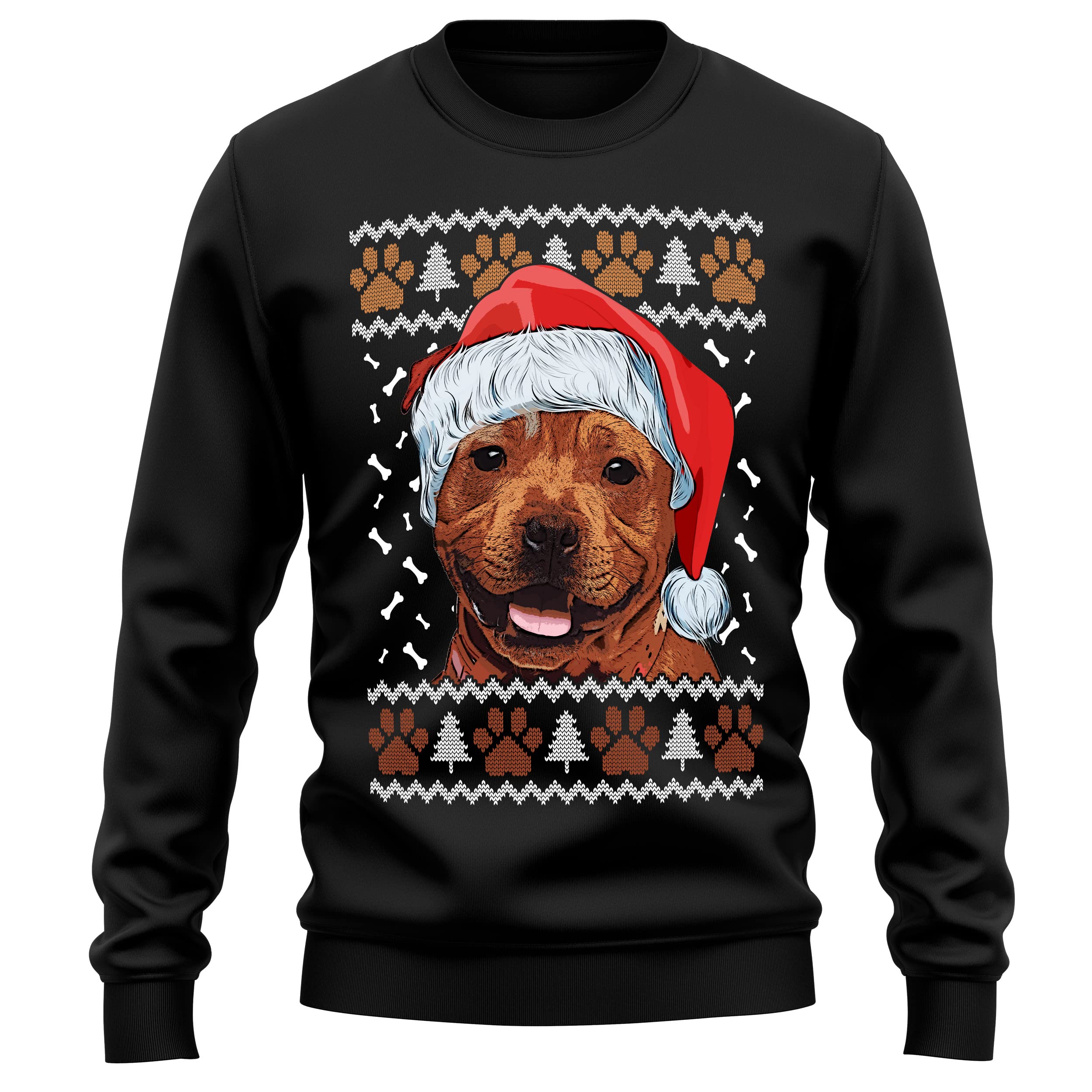 Purple Print House Staffordshire Bull Terrier Christmas Sweatshirt Adult Xmas Jumper For Staffy Dog Owner Gifts Autumn Winter Puppy Walks Sweater For Him and Her, XL, Black