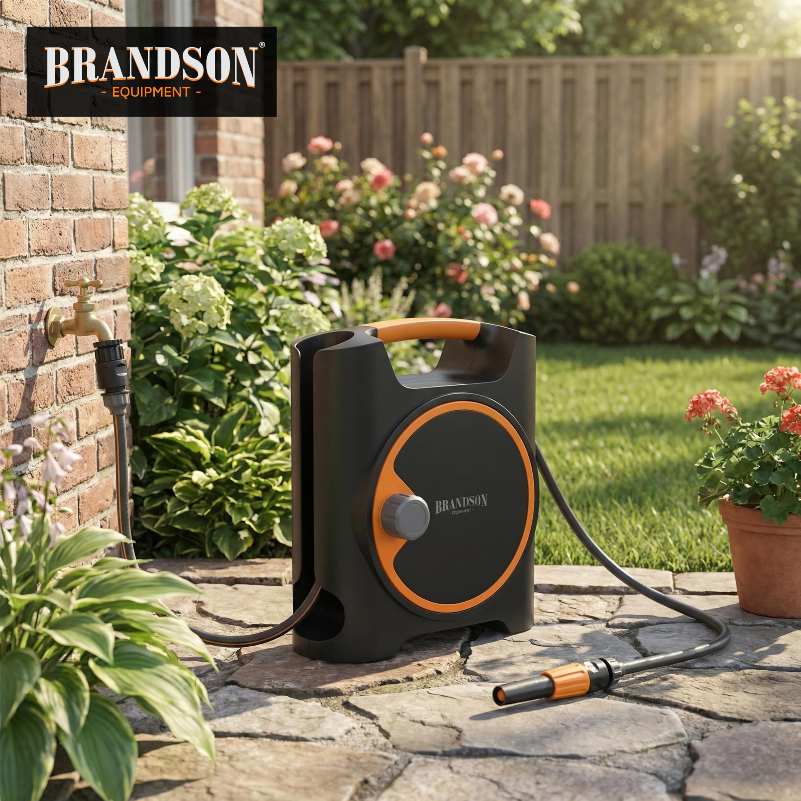 Brandson - Schlauchbox 10 + 1,5 m - Gartenschlauch Trommel 3/4 Zoll - Schlauchaufroller - 10 Meter Schlauch – 11 mm Schlauchdurchmesser – Schnellkupplung ½ Zoll – Schlauchtrommel für Garten Terrasse